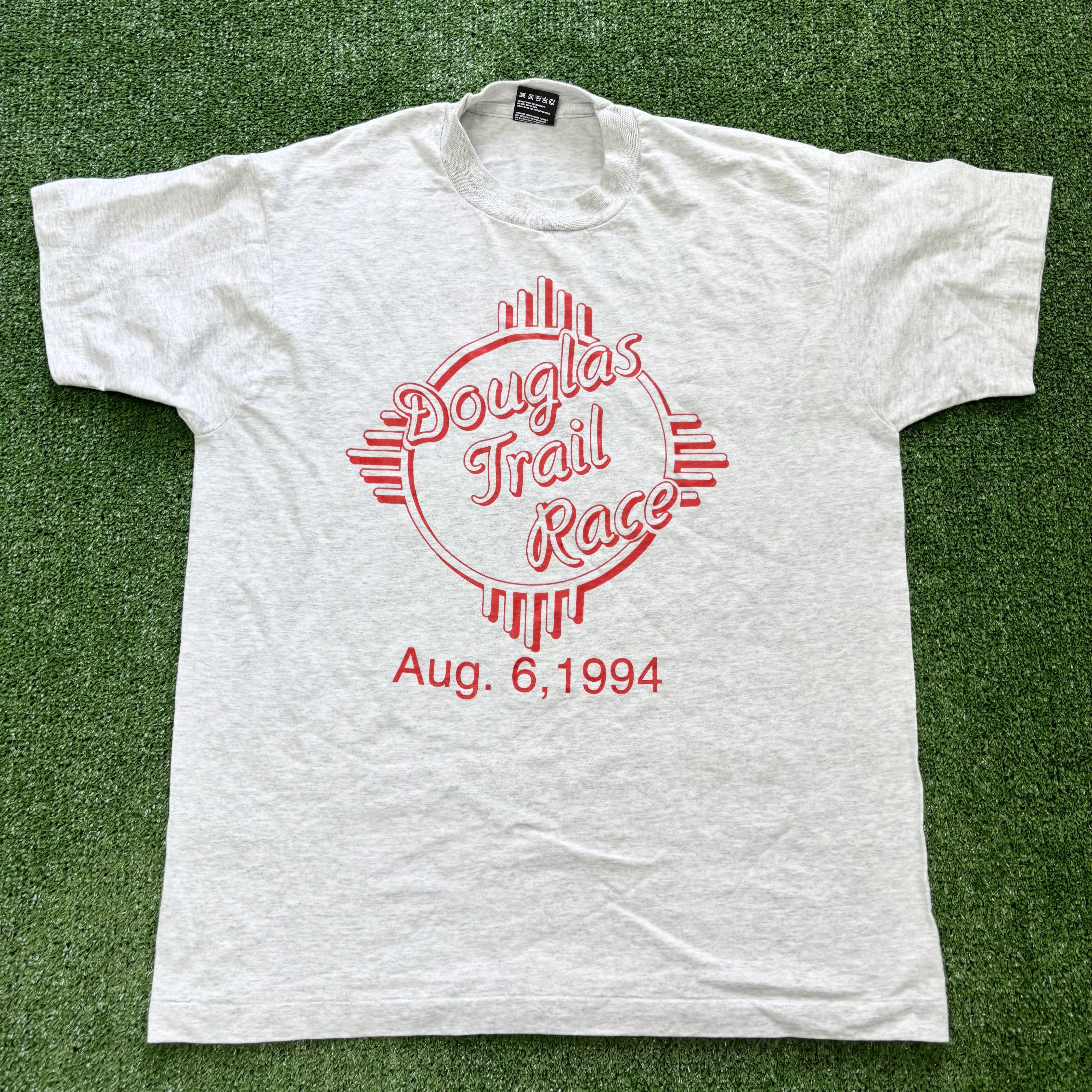 Vintage T Shirt Mens Large Grey Single Stitch Graphic Print 90s USA Run (E)