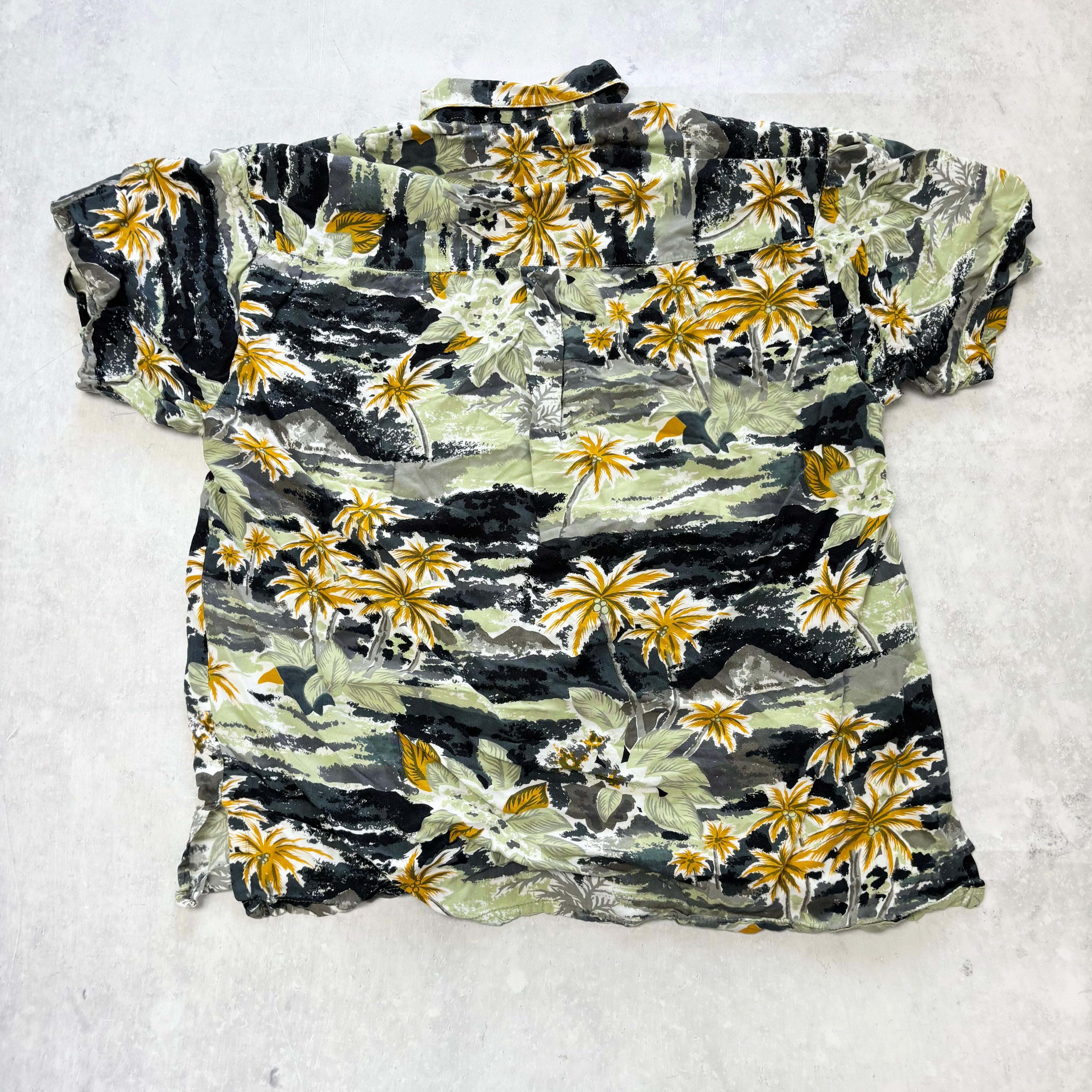 Vintage Hawaiian Shirt Mens Large Green Floral Aloha Short Sleeve Rayon (E)