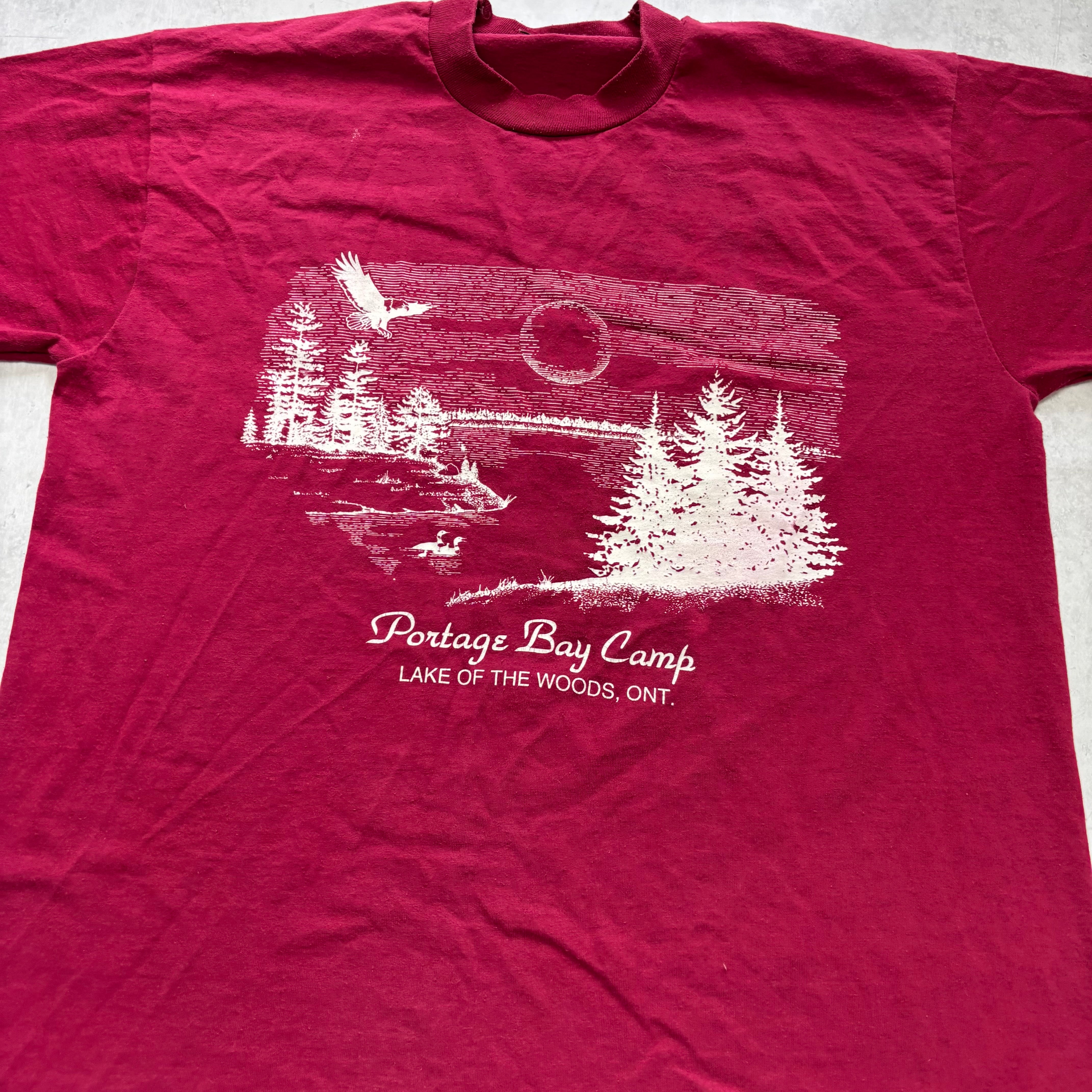 Vintage T Shirt Mens Large Burgundy Single Stitch Graphic Print 90s USA Nature