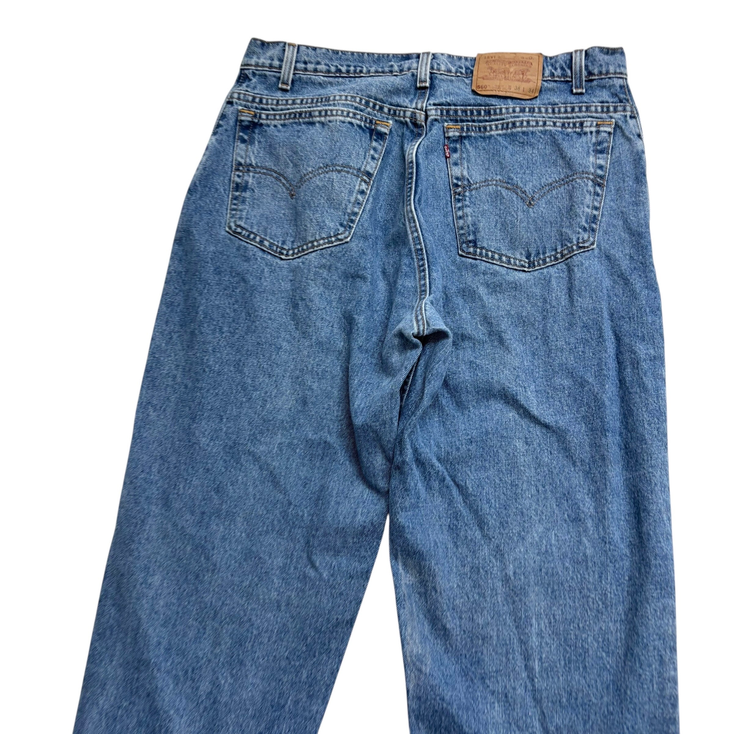 Levis 560 Jeans W36 L34 Mens Mid Blue Relaxed Tapered Fit USA Made Vintage (E)