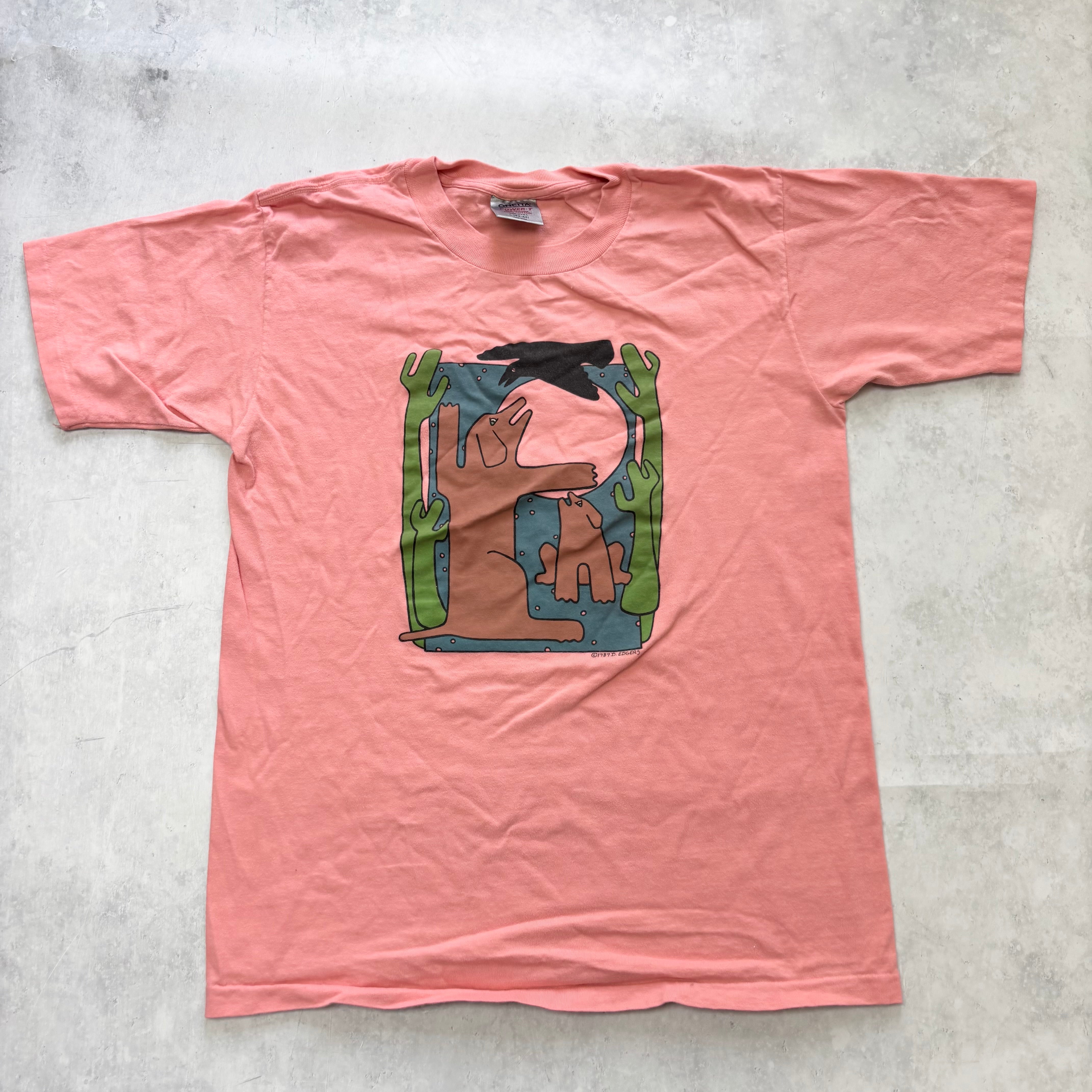 Vintage T Shirt Mens Medium Pink Single Stitch Graphic Print 90s Art (E)