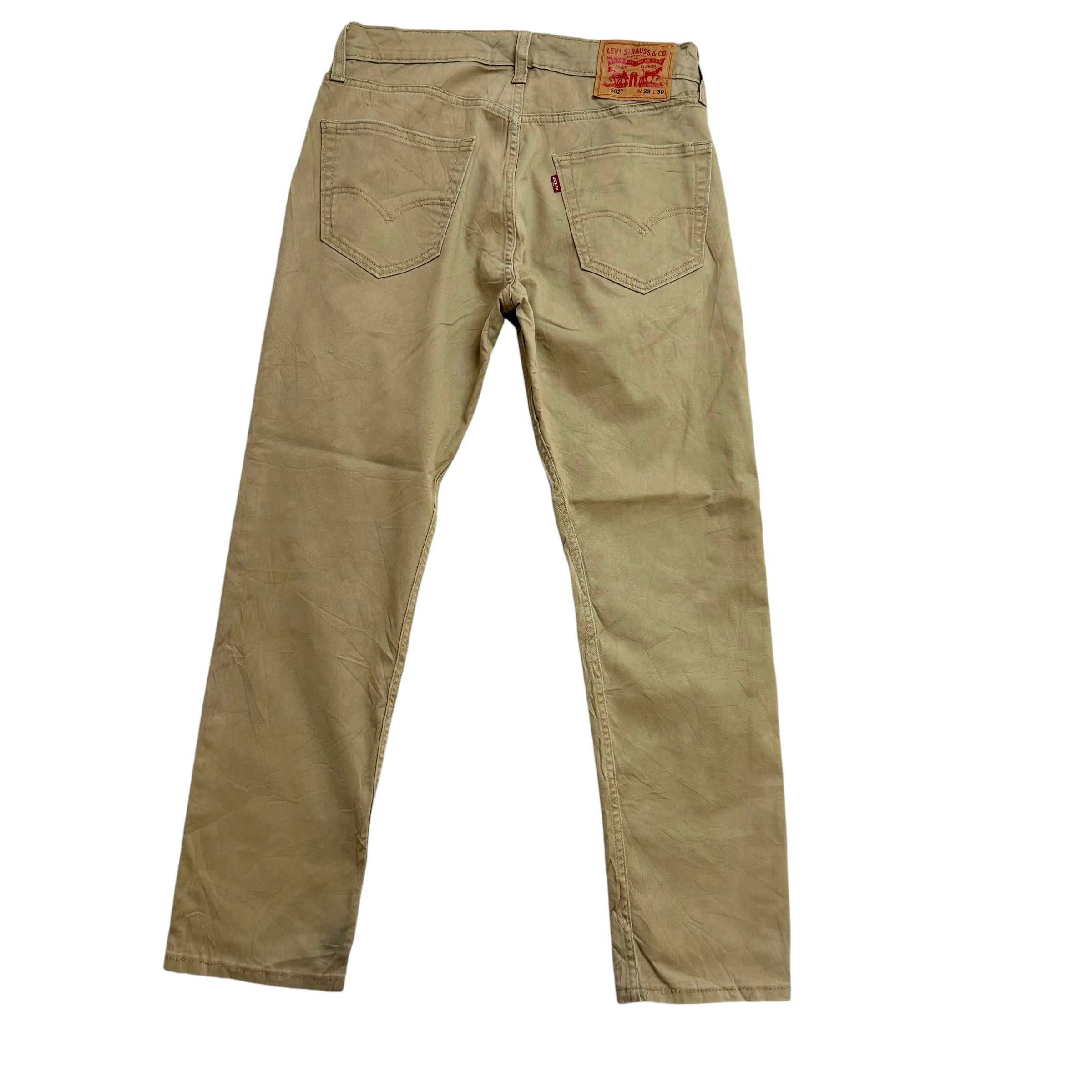 Levis 502 Trousers W29 L29 Mens Beige Tan Regular Taper Fit Stretch Cotton Pants