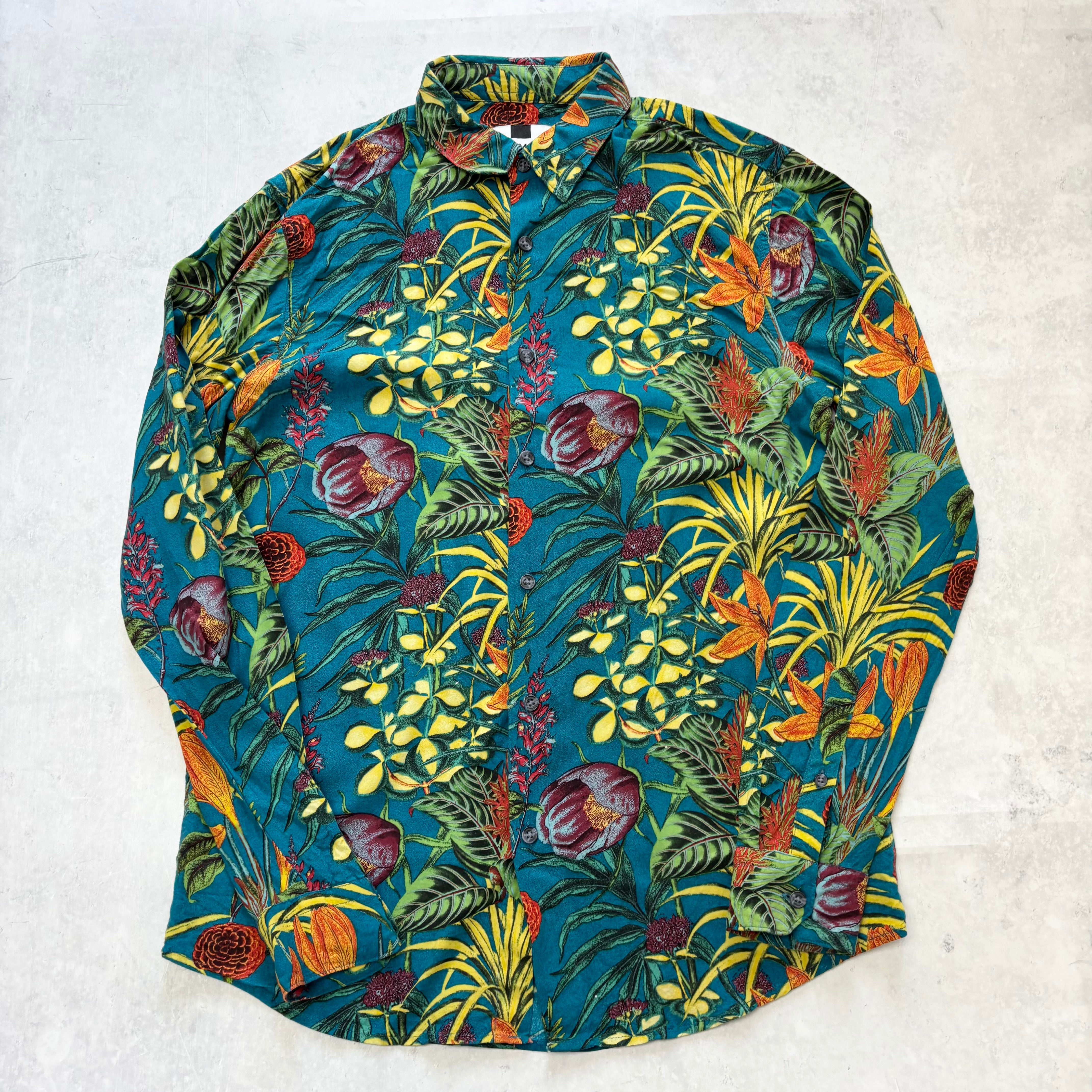 Topman Hawaiian Shirt Mens Small Long Sleeve Viscose Floral (E)