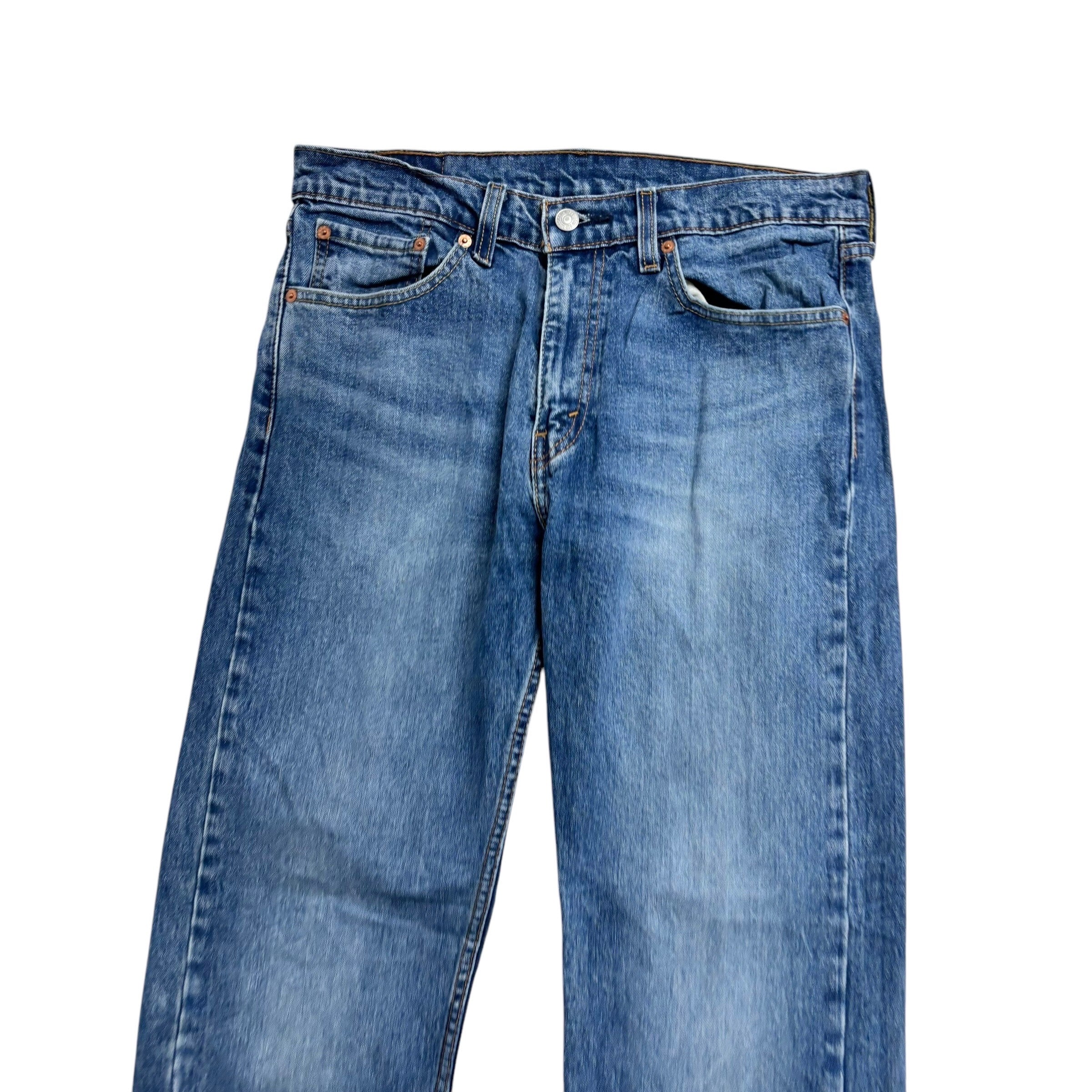 Levis 505 Jeans W32 L30 Mens Mid Blue Regular Straight Fit Stretch Denim (E)