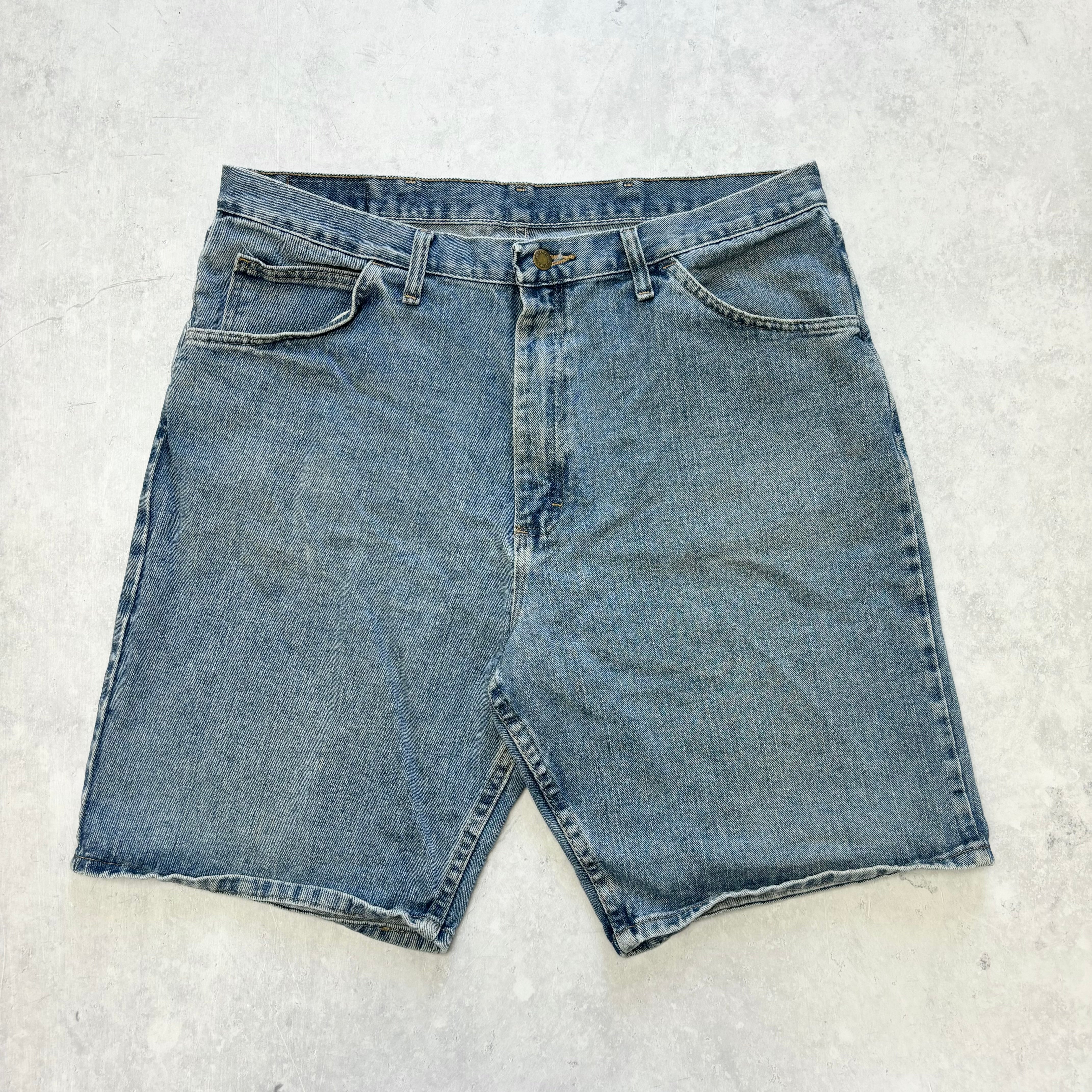 Vintage Wrangler Jorts W38 Mens Denim Shorts Light Blue Baggy Relaxed Fit