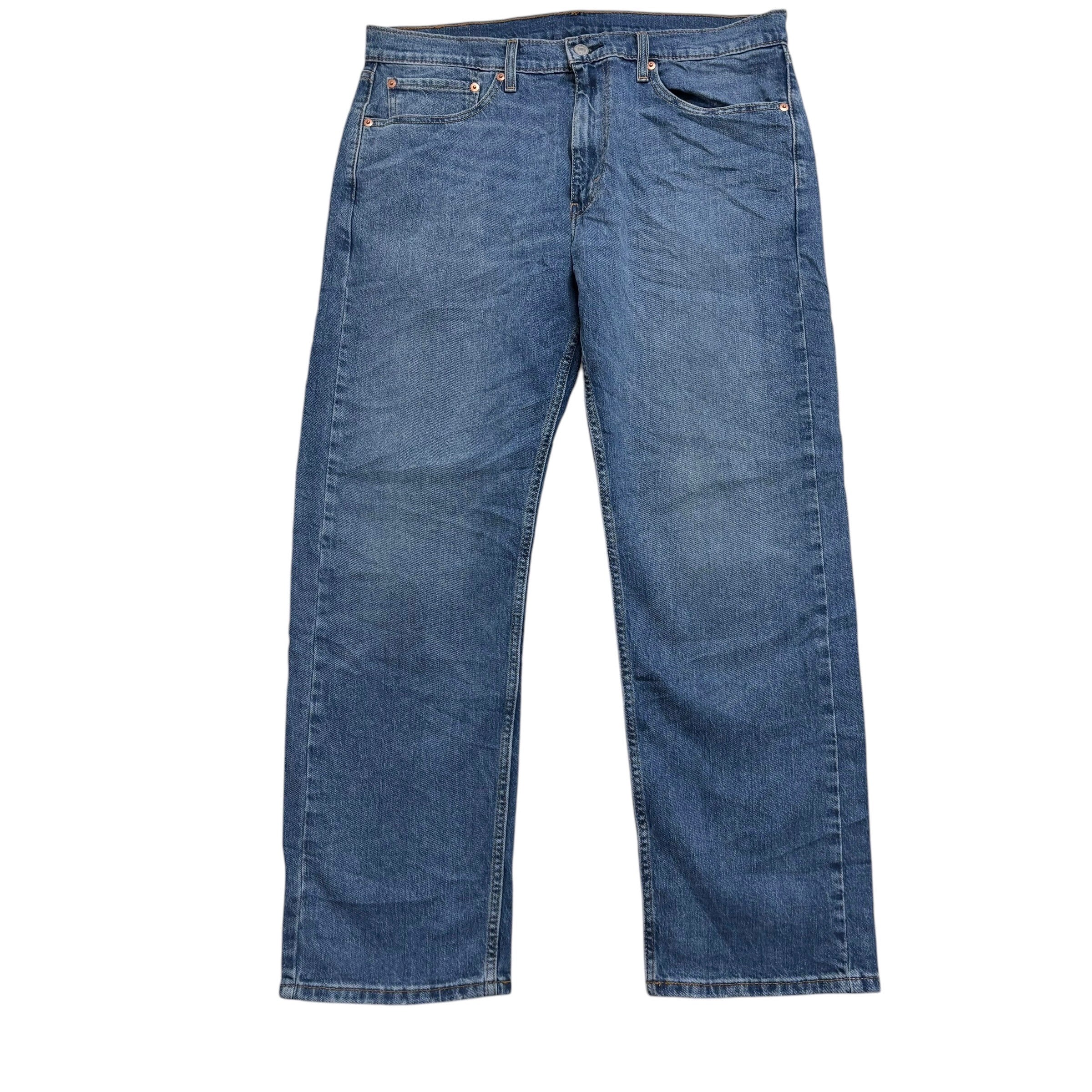 Levis 505 Jeans W36 L32 Mens Mid Blue Regular Straight Fit Stretch Denim (E)
