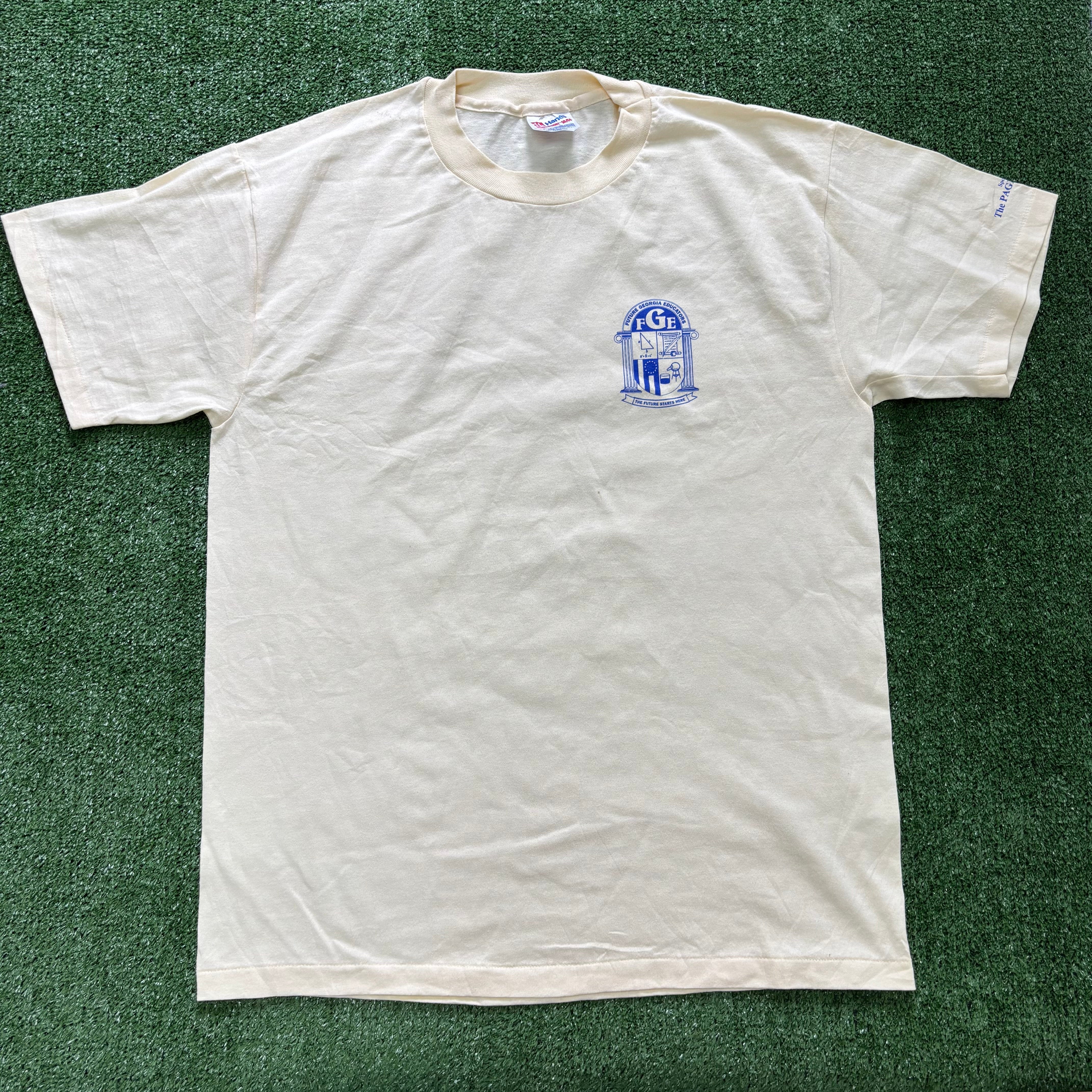 Vintage T Shirt Mens Large Yellow Single Stitch Graphic Print 90s