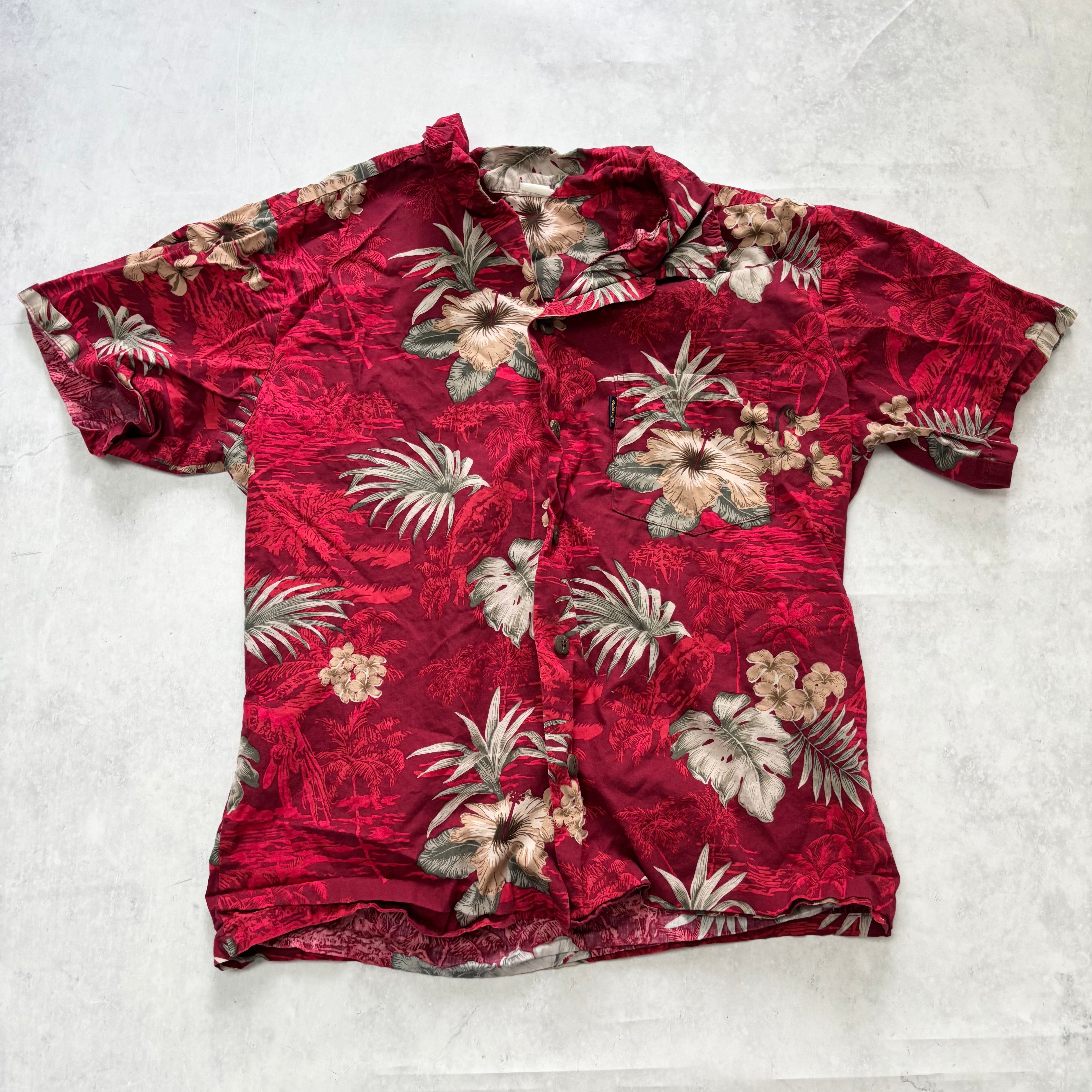 Vintage Hawaiian Shirt Mens XS Red Floral Aloha Short Sleeve (E)