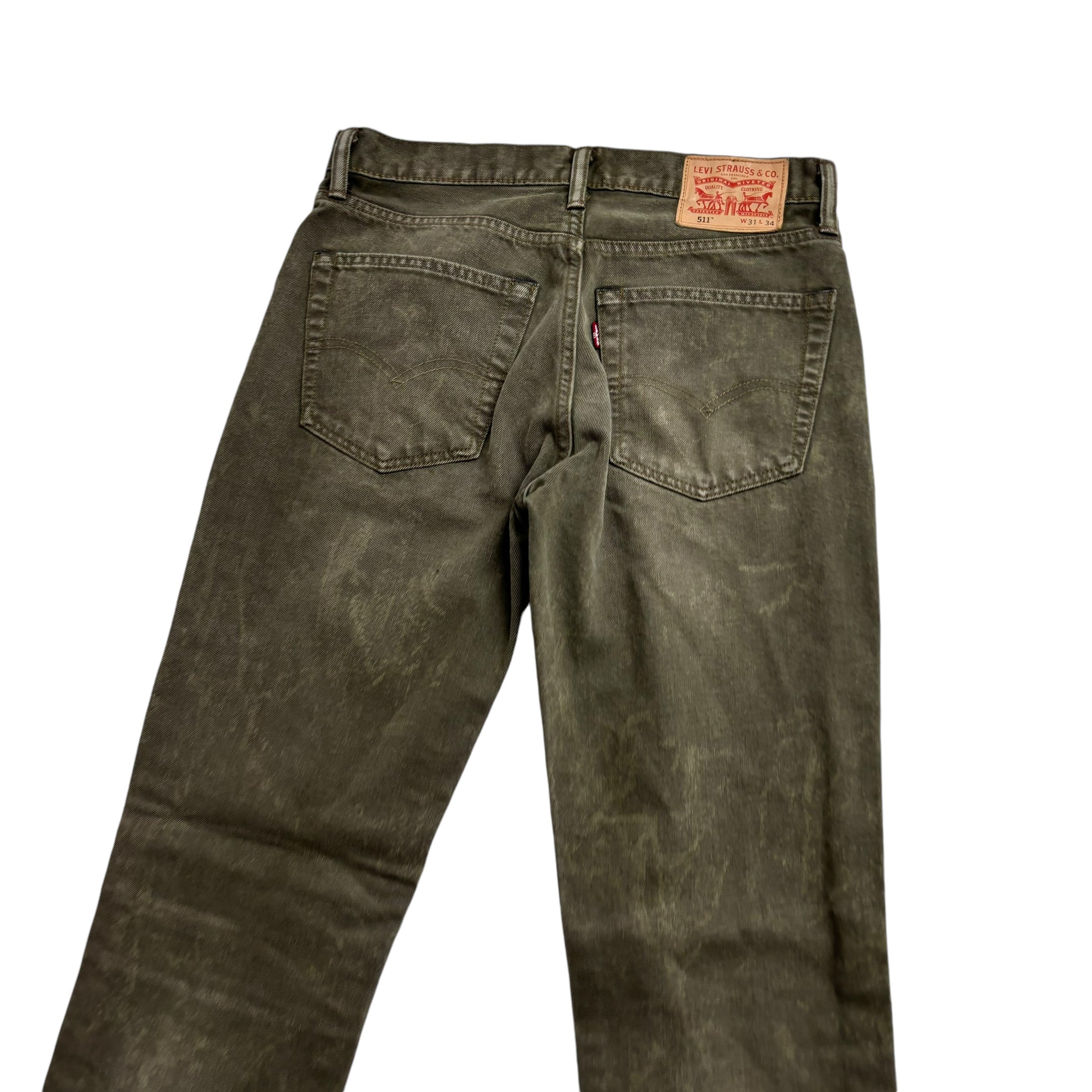 Levis 511 Jeans W31 L34 Mens Green Olive Slim Fit Denim