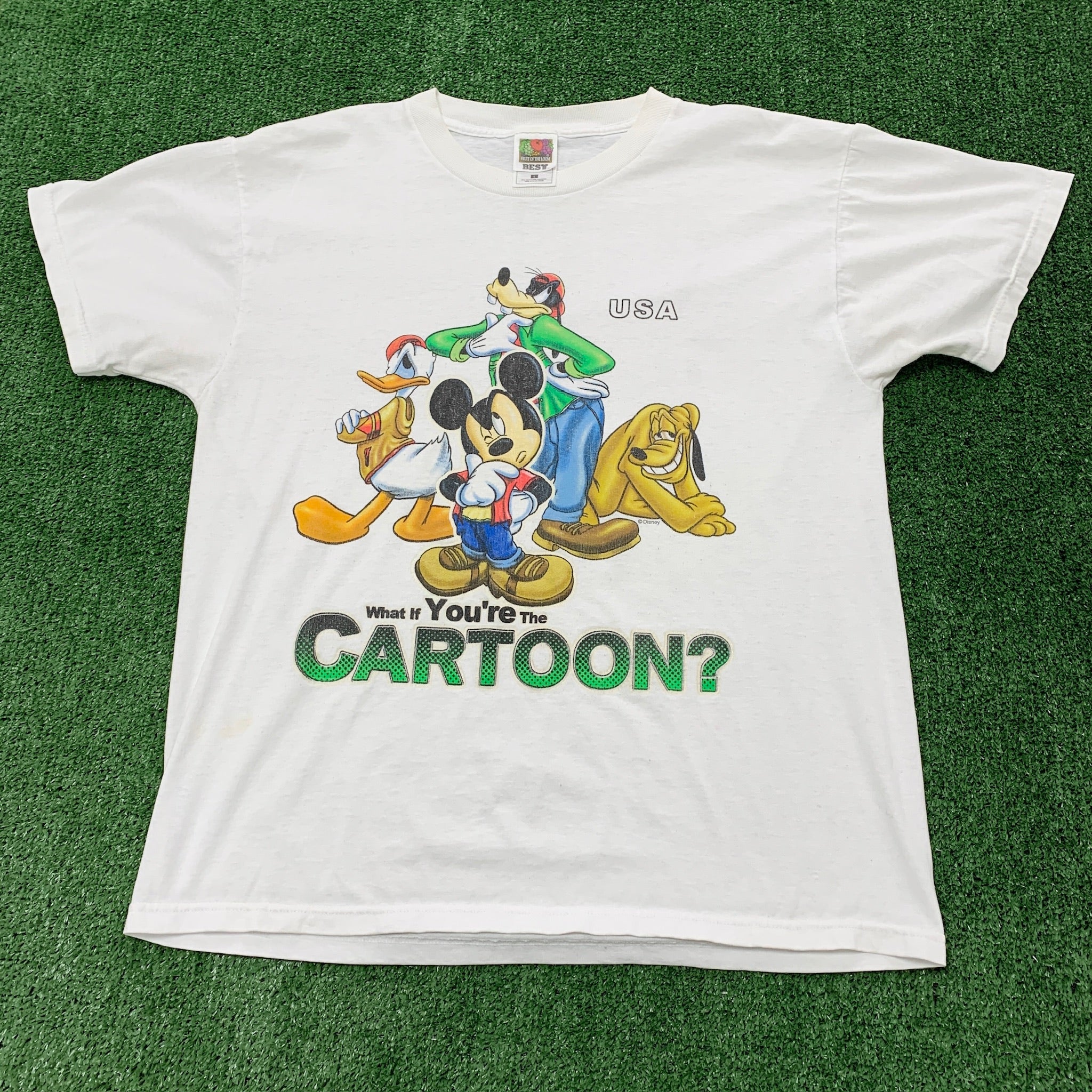 Vintage T Shirt Mens Medium White Graphic Print 90s Disney Mickey Cartoon