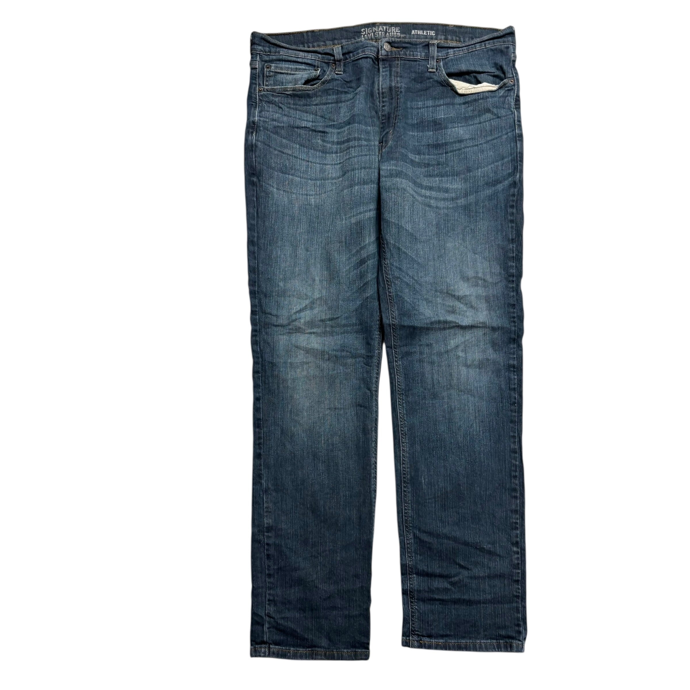 Levis Signature Jeans W38 L33 Mens Dark Blue Athletic Tapered Fit Stretch (E)