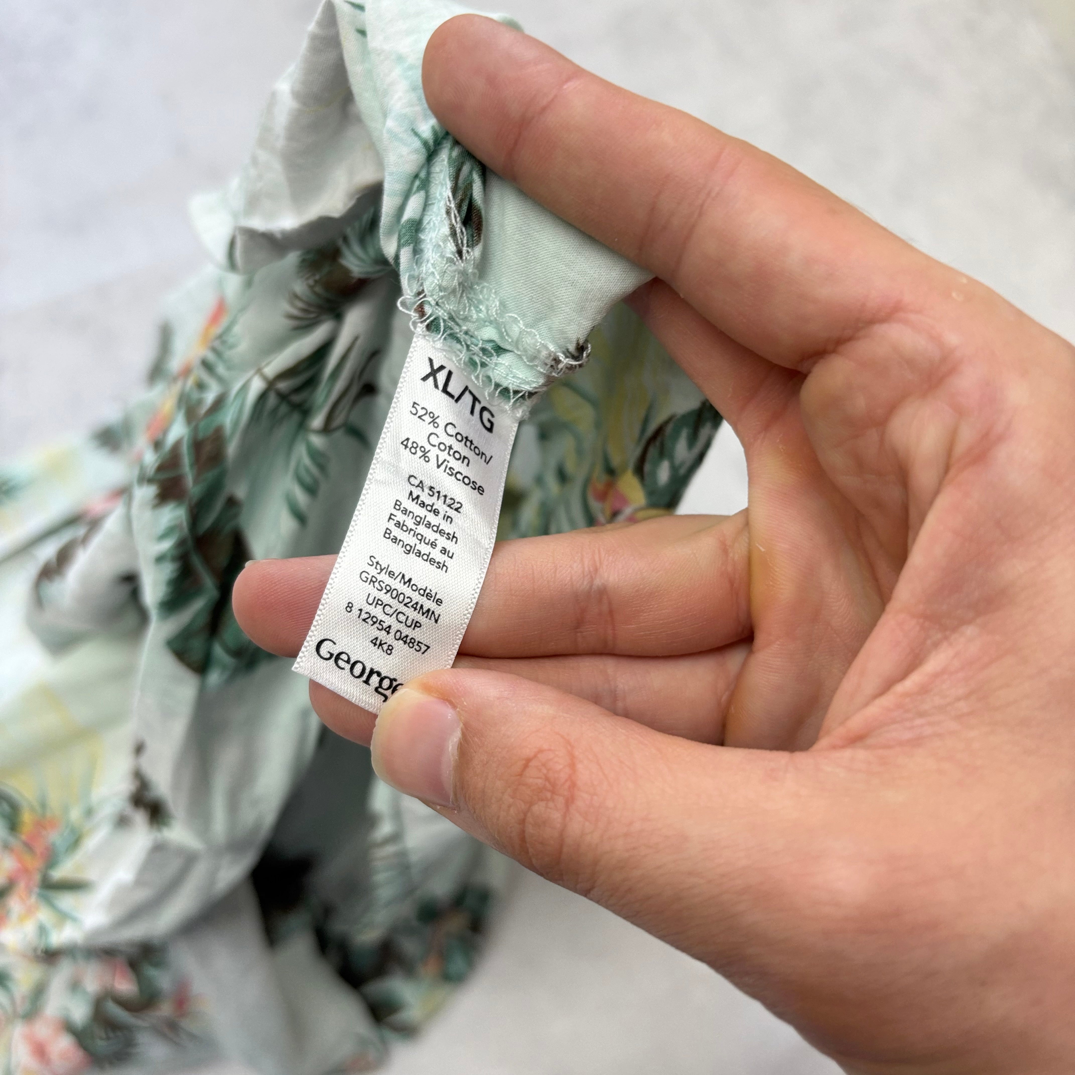 George Hawaiian Shirt Mens XL Green Floral Aloha Short Sleeve Cotton (E)