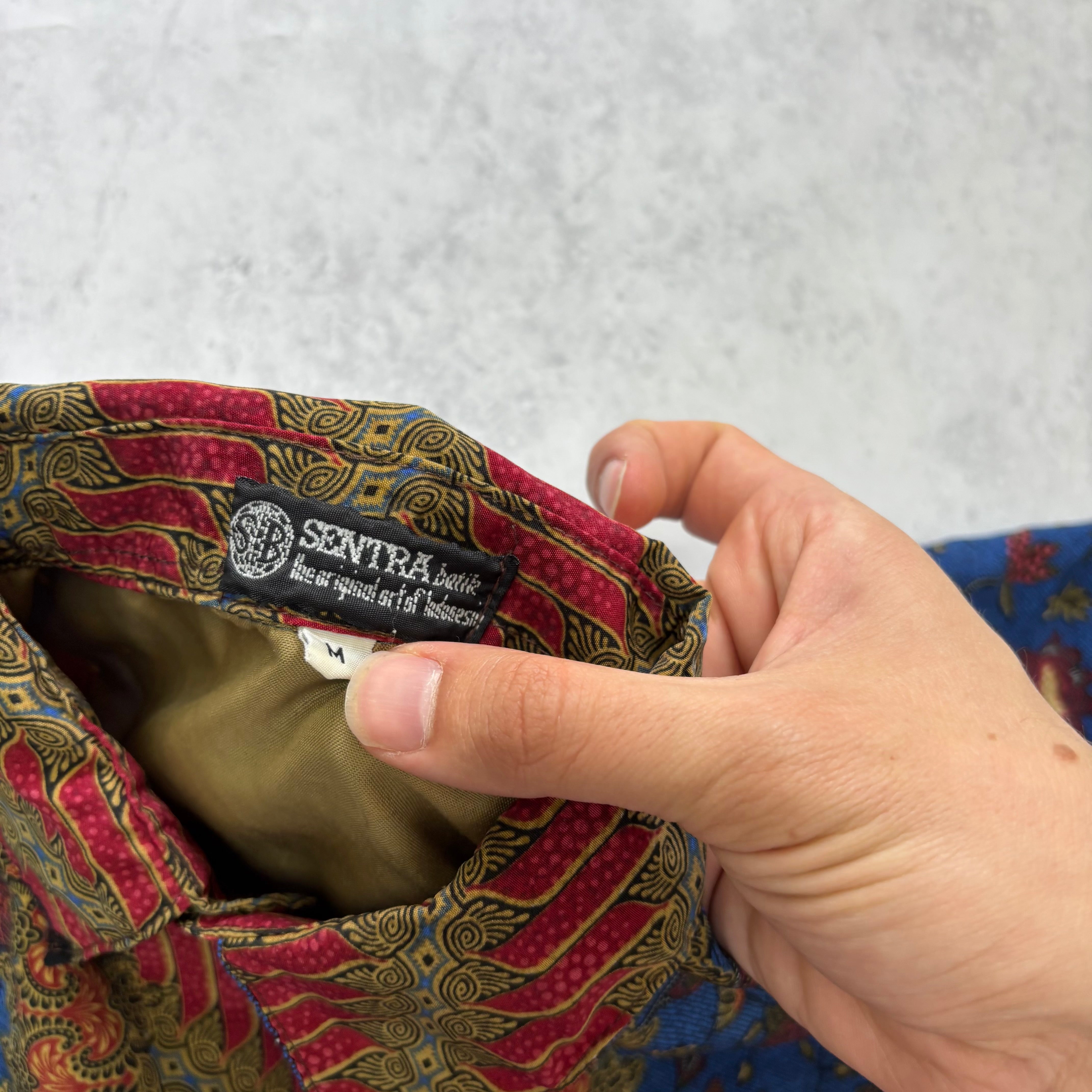 Vintage Funky Shirt Mens Medium Blue Floral Aloha Short Sleeve (E)