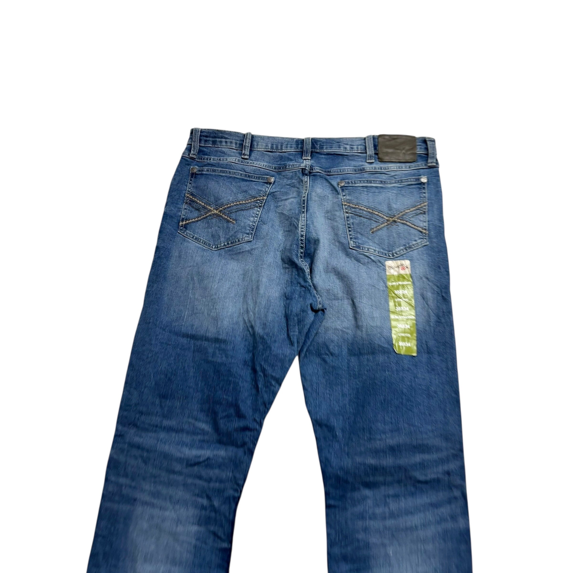 Wrangler Jeans W38 L34 Mens Mid Blue Slim Straight Fit Stretch Denim (E)