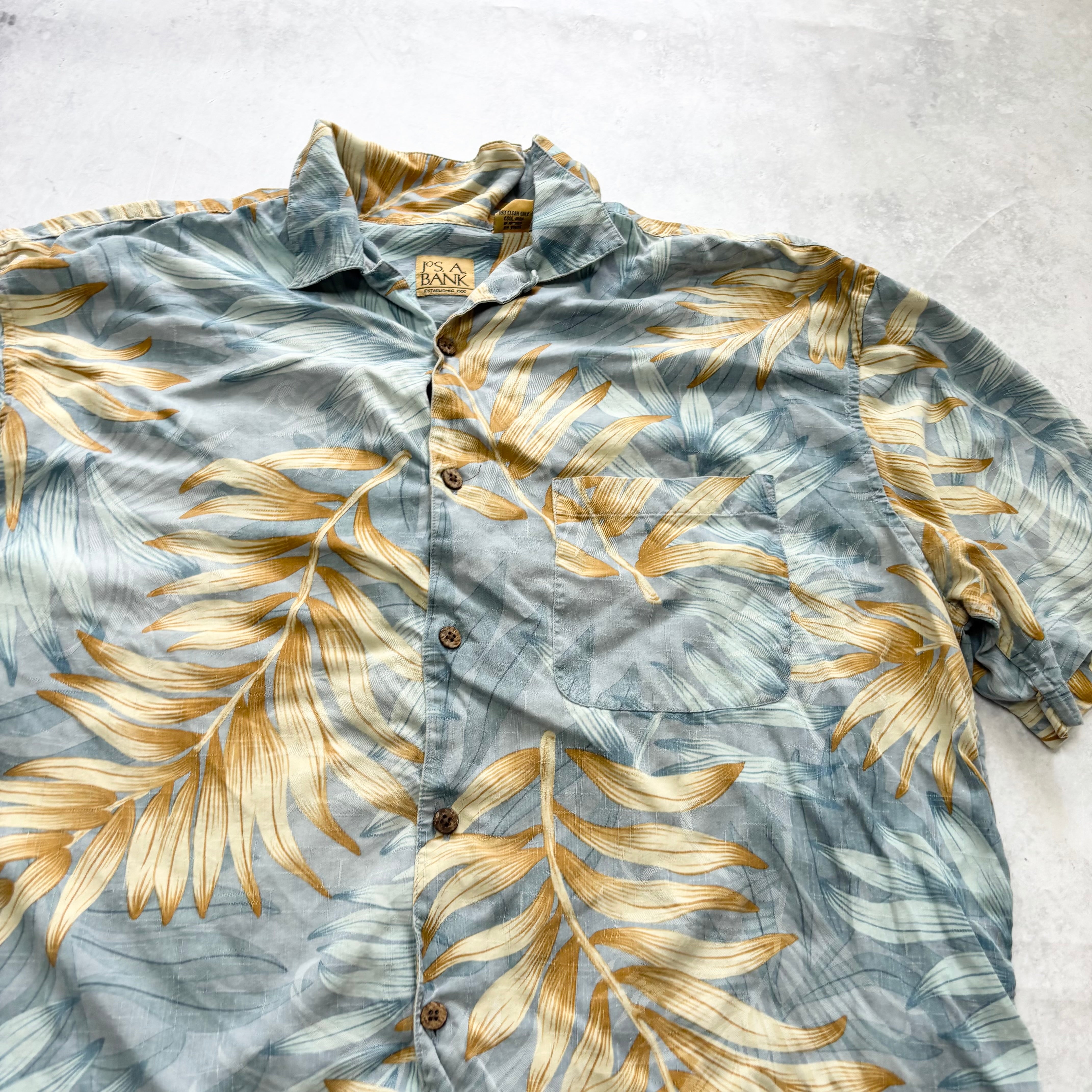 Hawaiian Shirt Mens XL Blue Floral Aloha Short Sleeve Silk (E)
