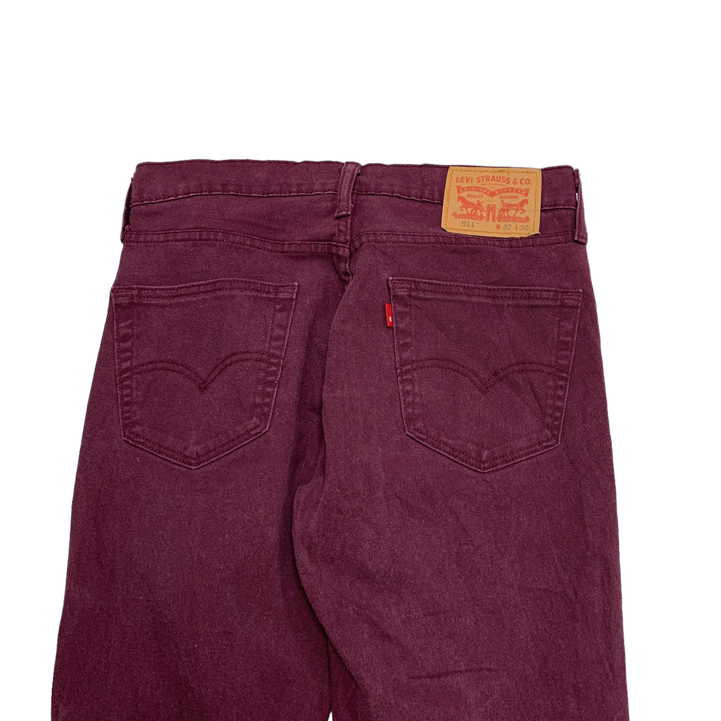 Levis 511 Jeans W32 L30 Mens Burgundy Slim Fit Stretch Denim