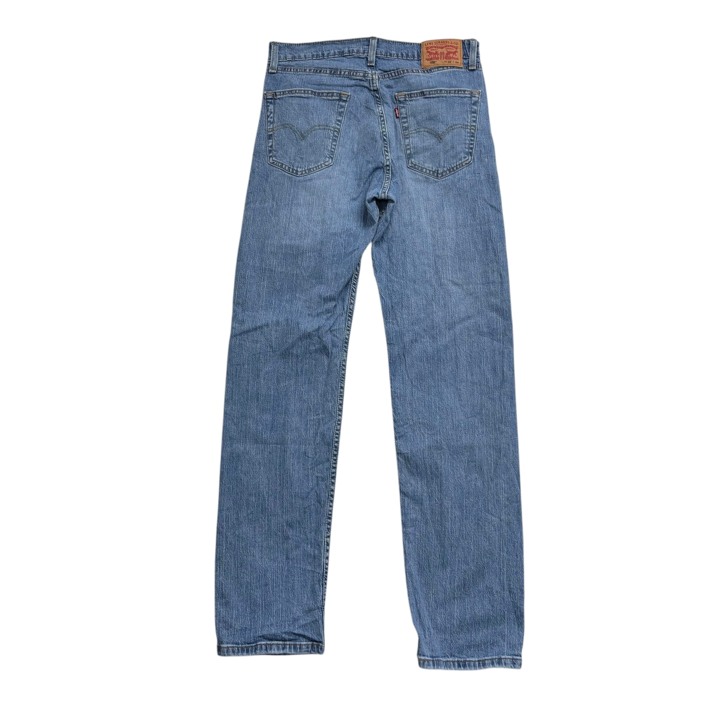 Levis 505 Jeans W32 L34 Mens Mid Blue Regular Straight Fit Stretch Denim (E)