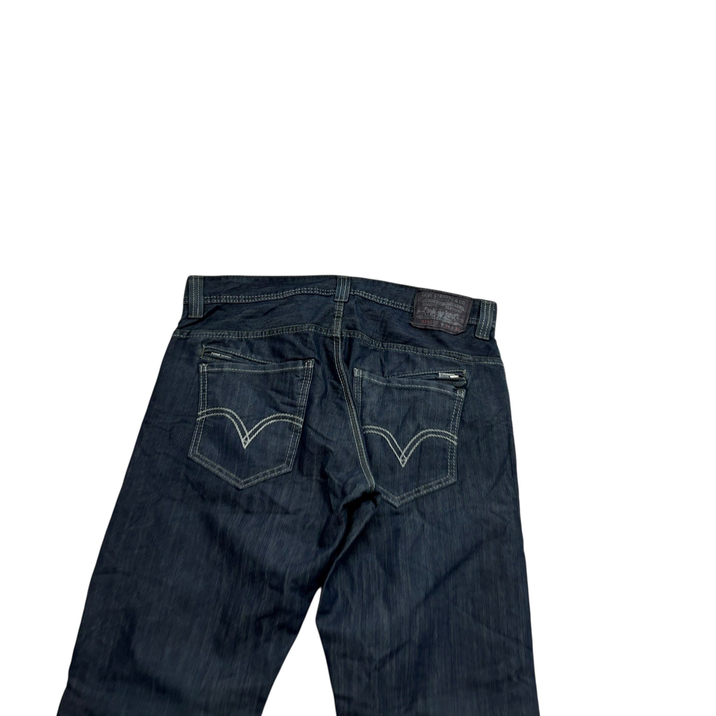 Levis 514 Jeans W34 L32 Mens Dark Blue Regular Straight Fit Vintage Denim (E)