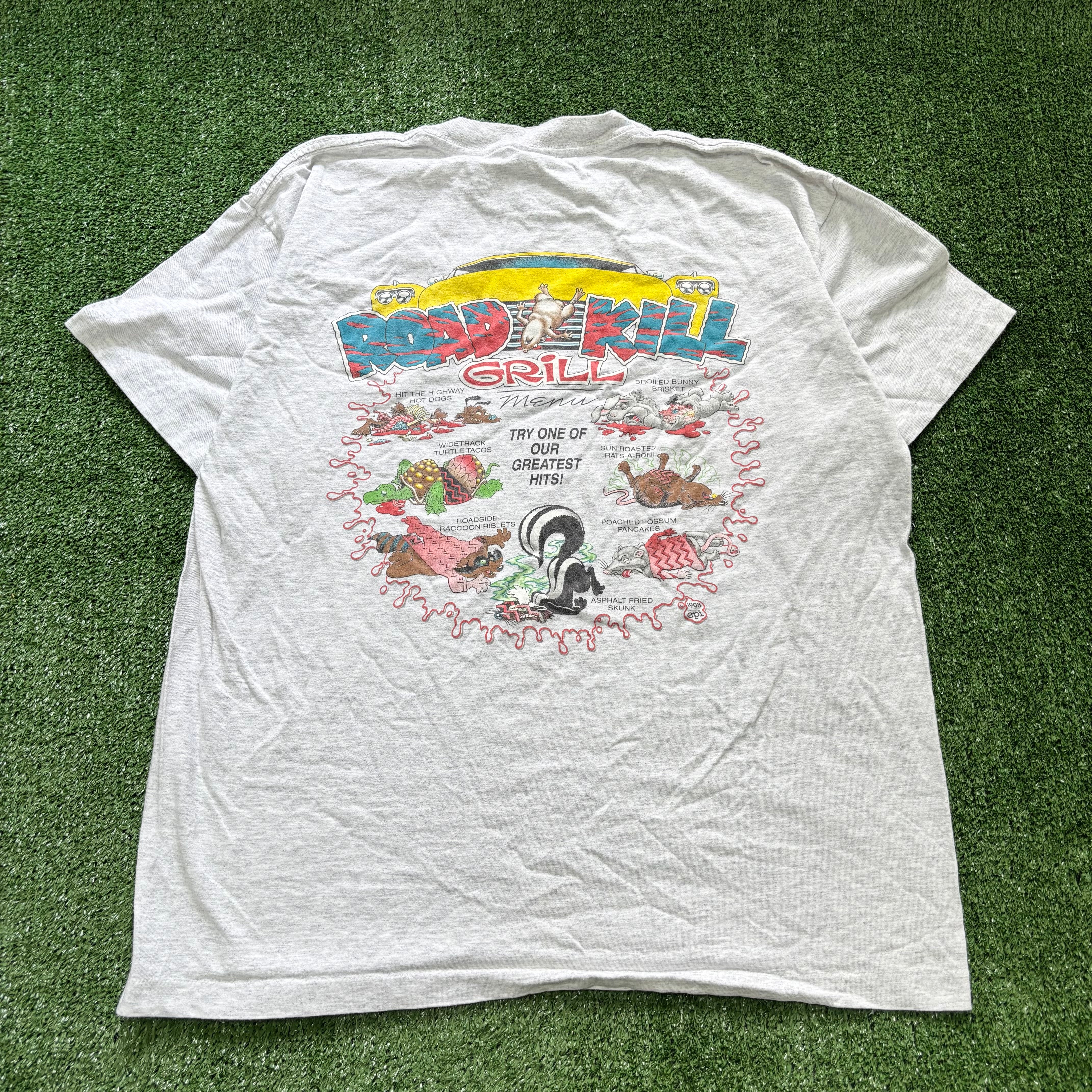 Vintage T Shirt Mens Large Grey Single Stitch Graphic Print 90s USA Cartoon (E)