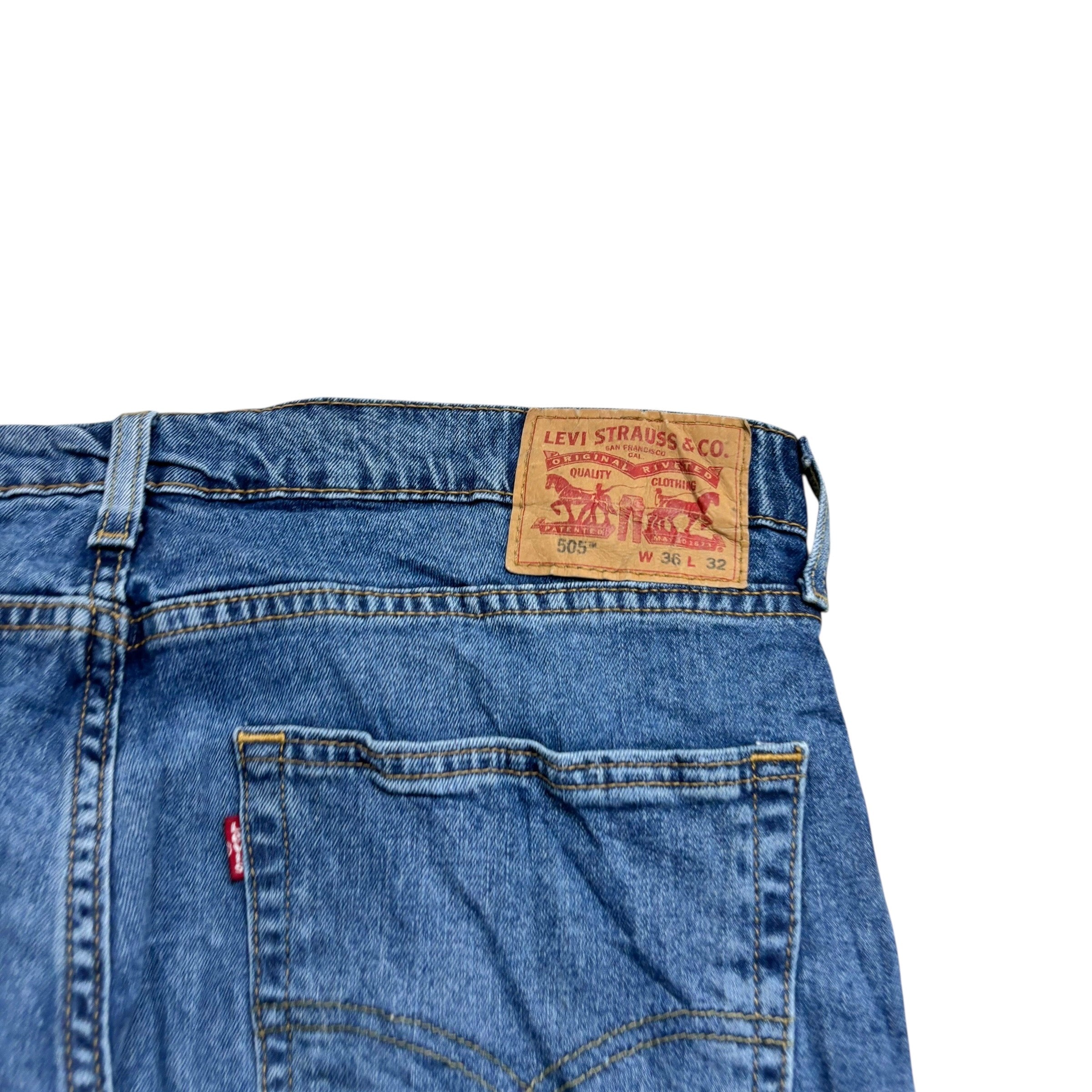 Levis 505 Jeans W36 L31 Mens Mid Blue Regular Straight Fit Stretch Denim (E)