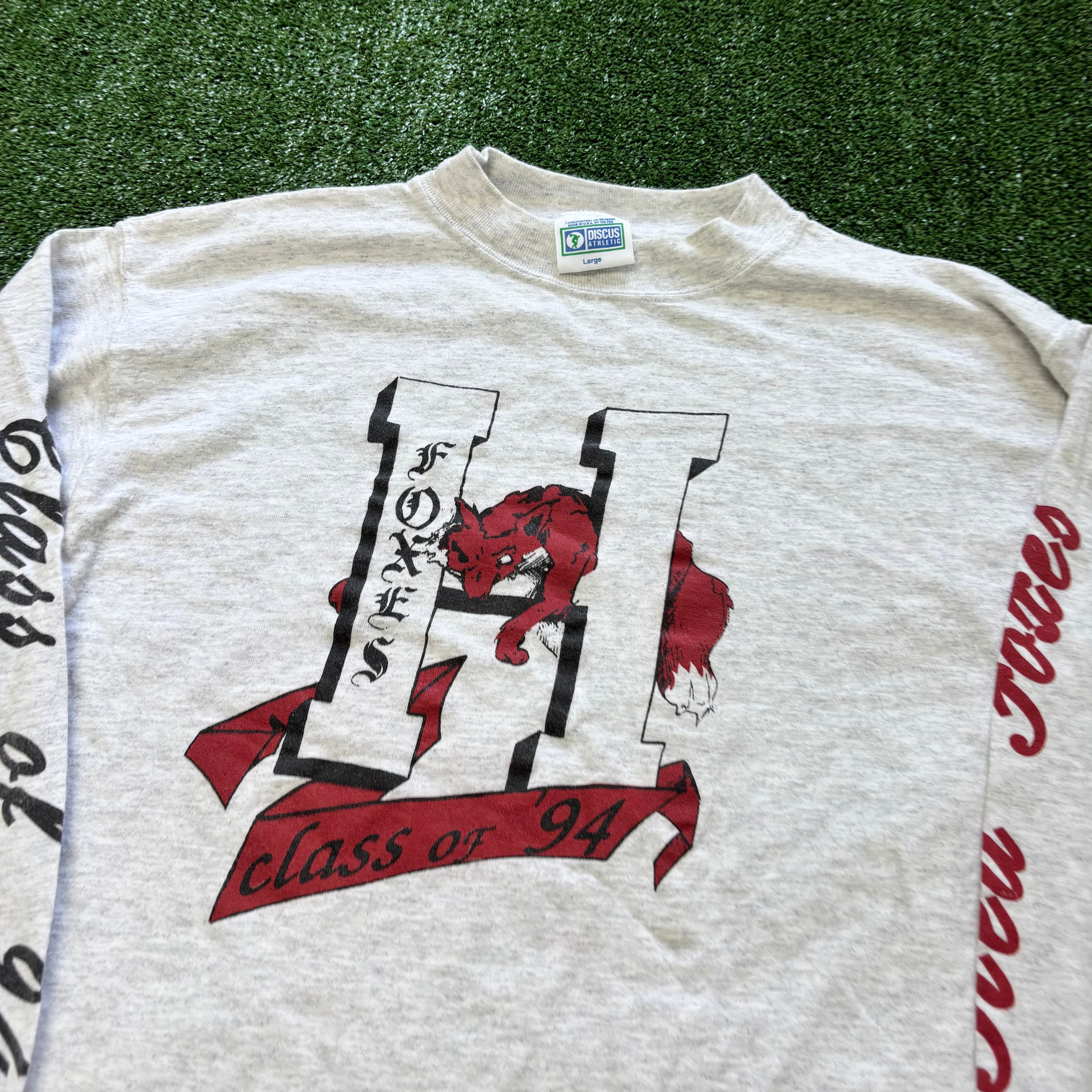 Vintage T Shirt Mens Medium Grey Graphic Print 90s USA Longsleeve