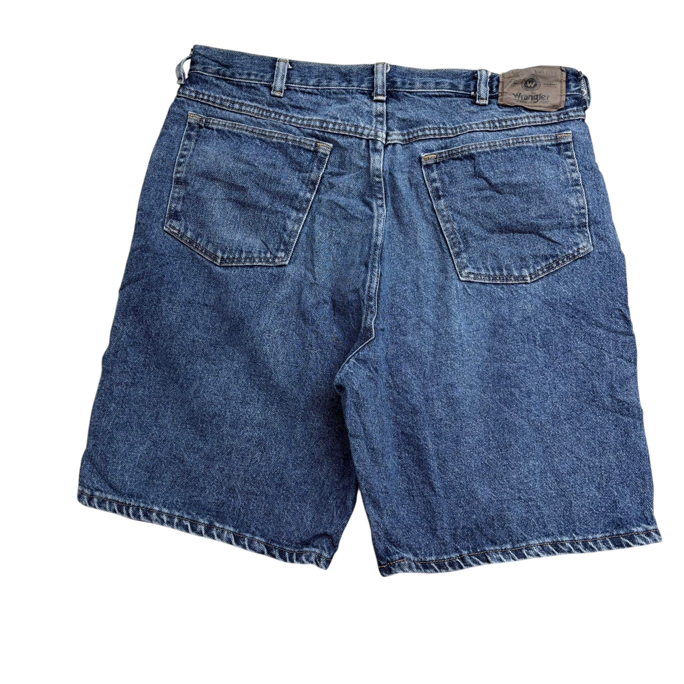 Vintage Wrangler Baggy Jorts W34 Mens Denim Shorts Mid Blue Relaxed Fit (E)