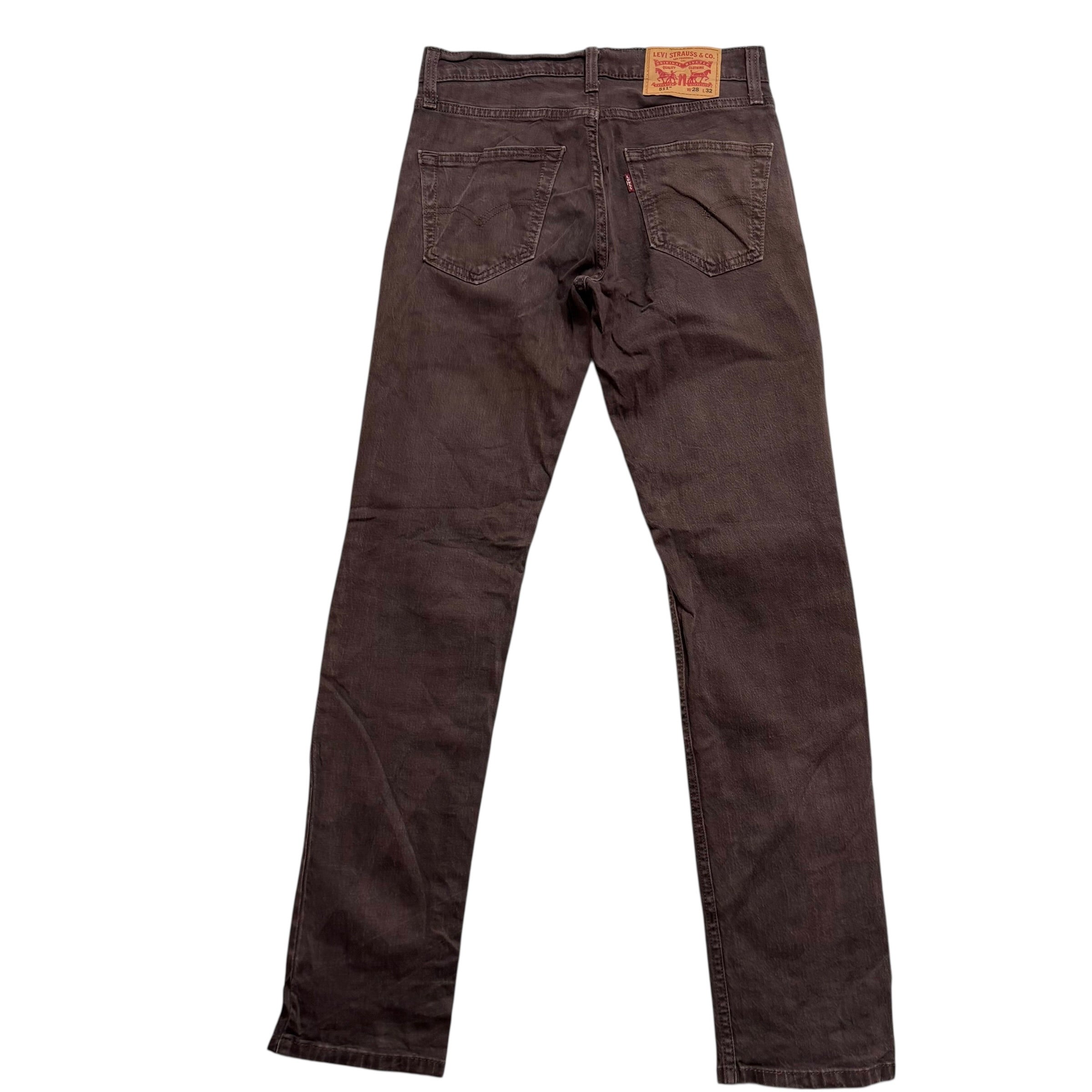 Levis 511 Jeans W28 L32 Mens Brown Slim Fit Stretch Denim