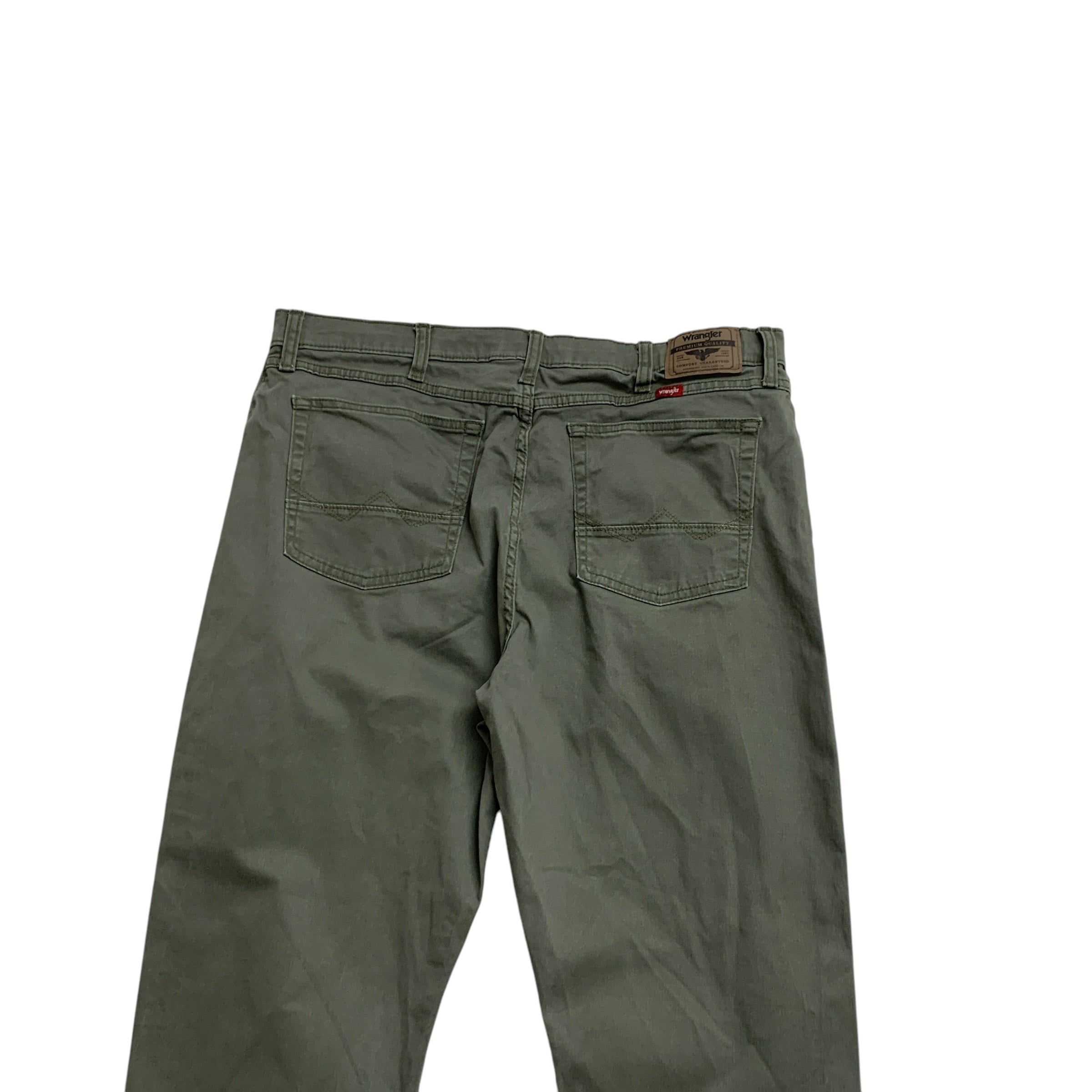 Wrangler Trousers W38 L30 Mens Green Olive Straight Fit Stretch Cotton Pants