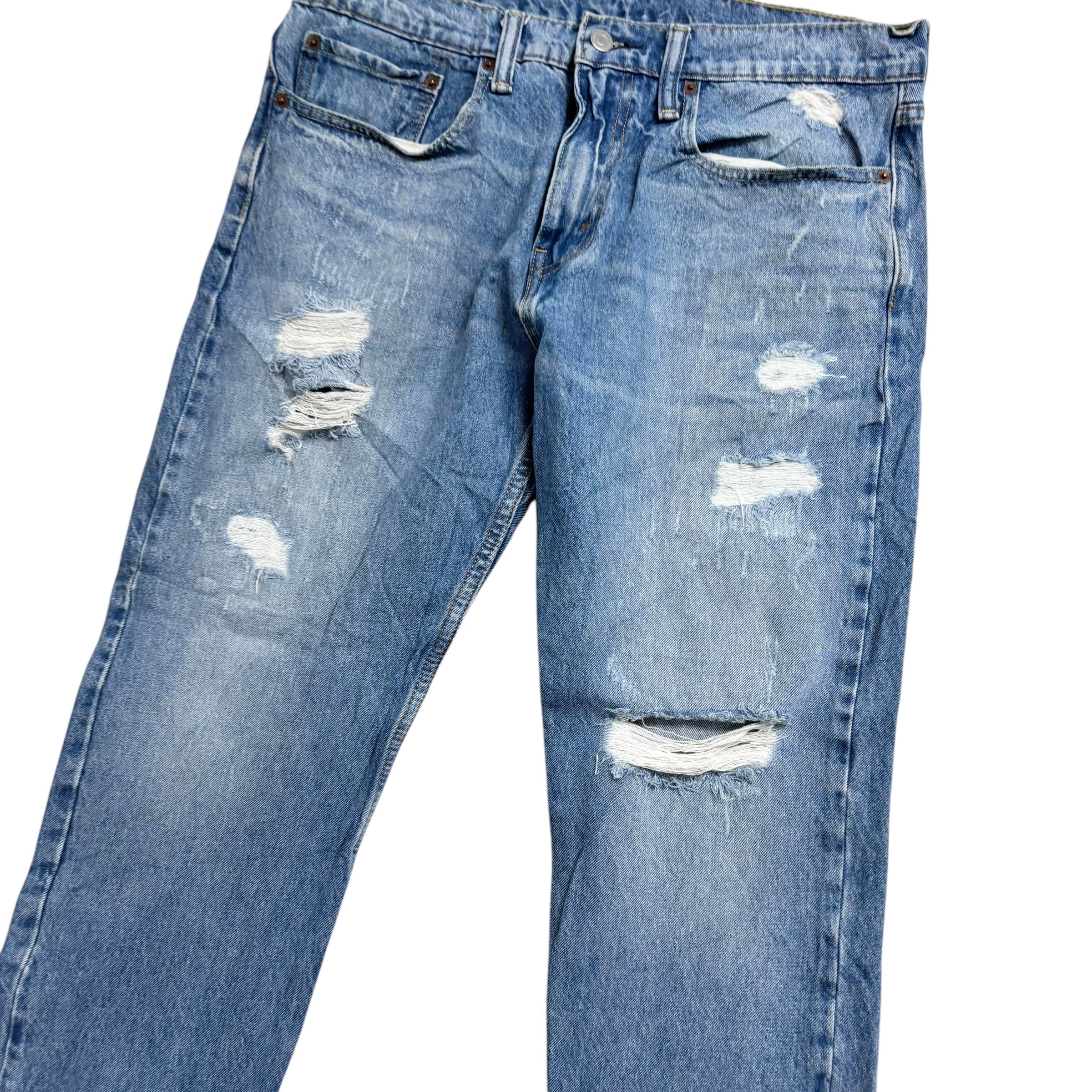 Levis 502 Jeans W34 L29 Mens Light Blue Regular Tapered Fit Stretch Distressed