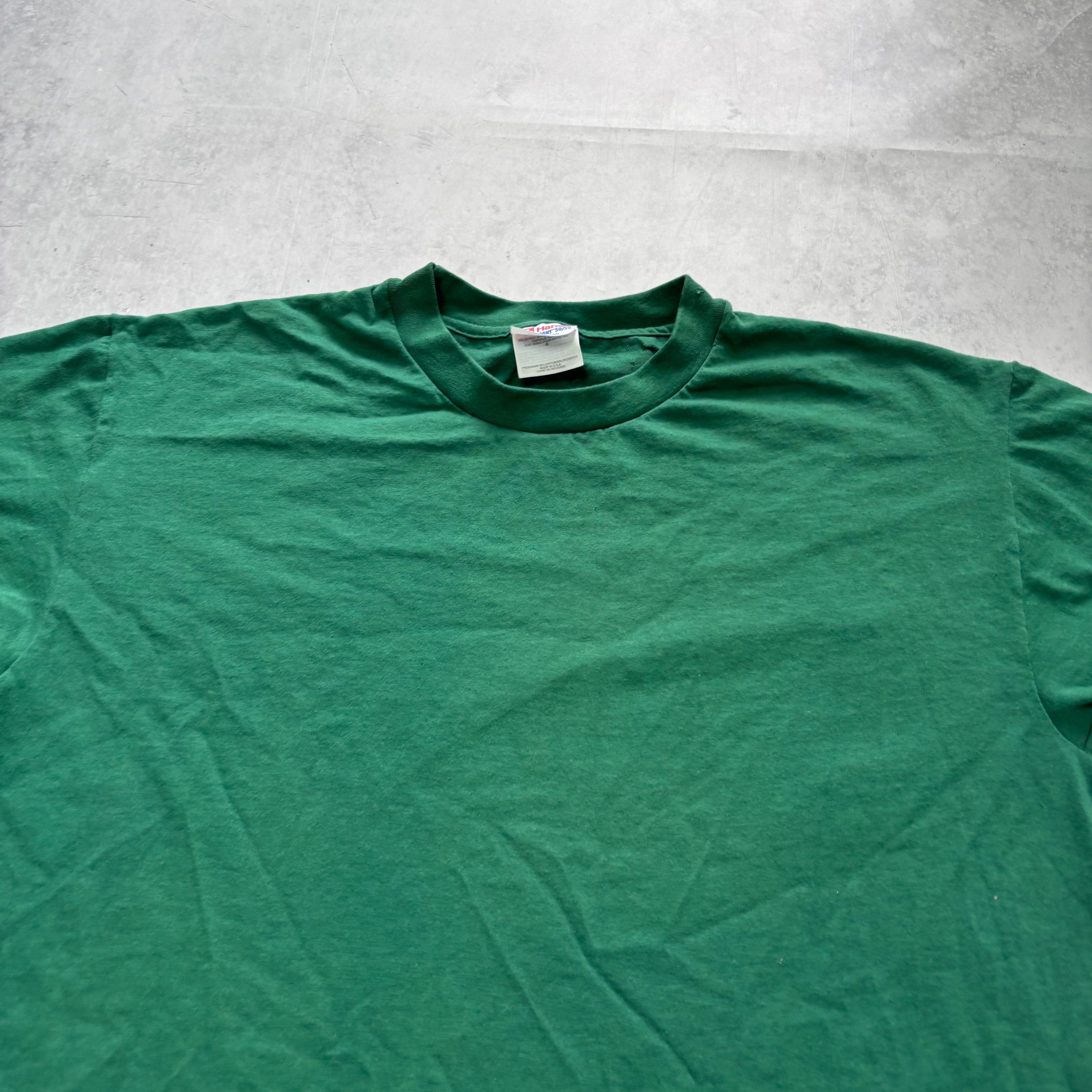 Vintage T Shirt Mens Small Green Single Stitch Plain Blank (F)