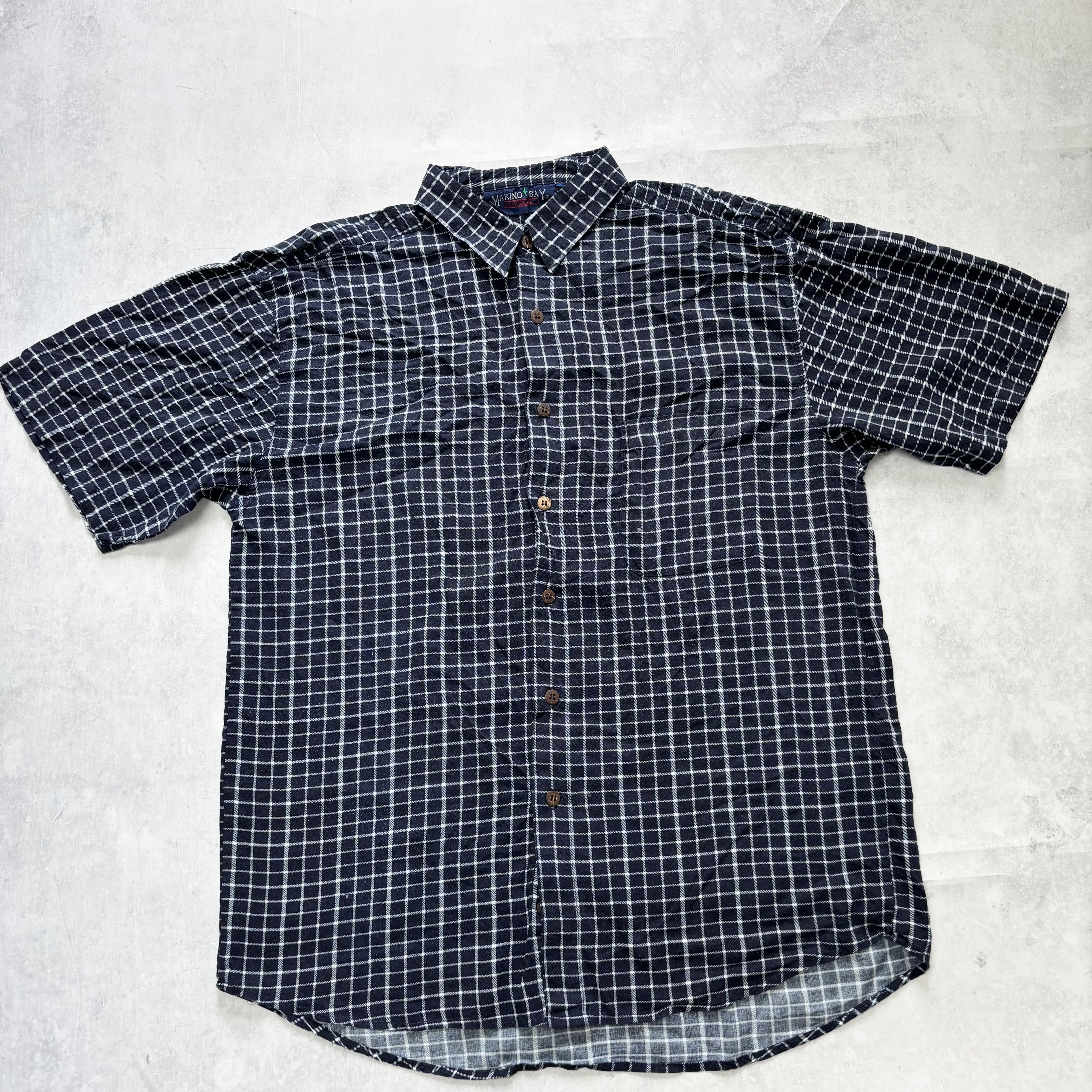 Vintage Shirt Mens Large Blue Checked Short Sleeve (E)