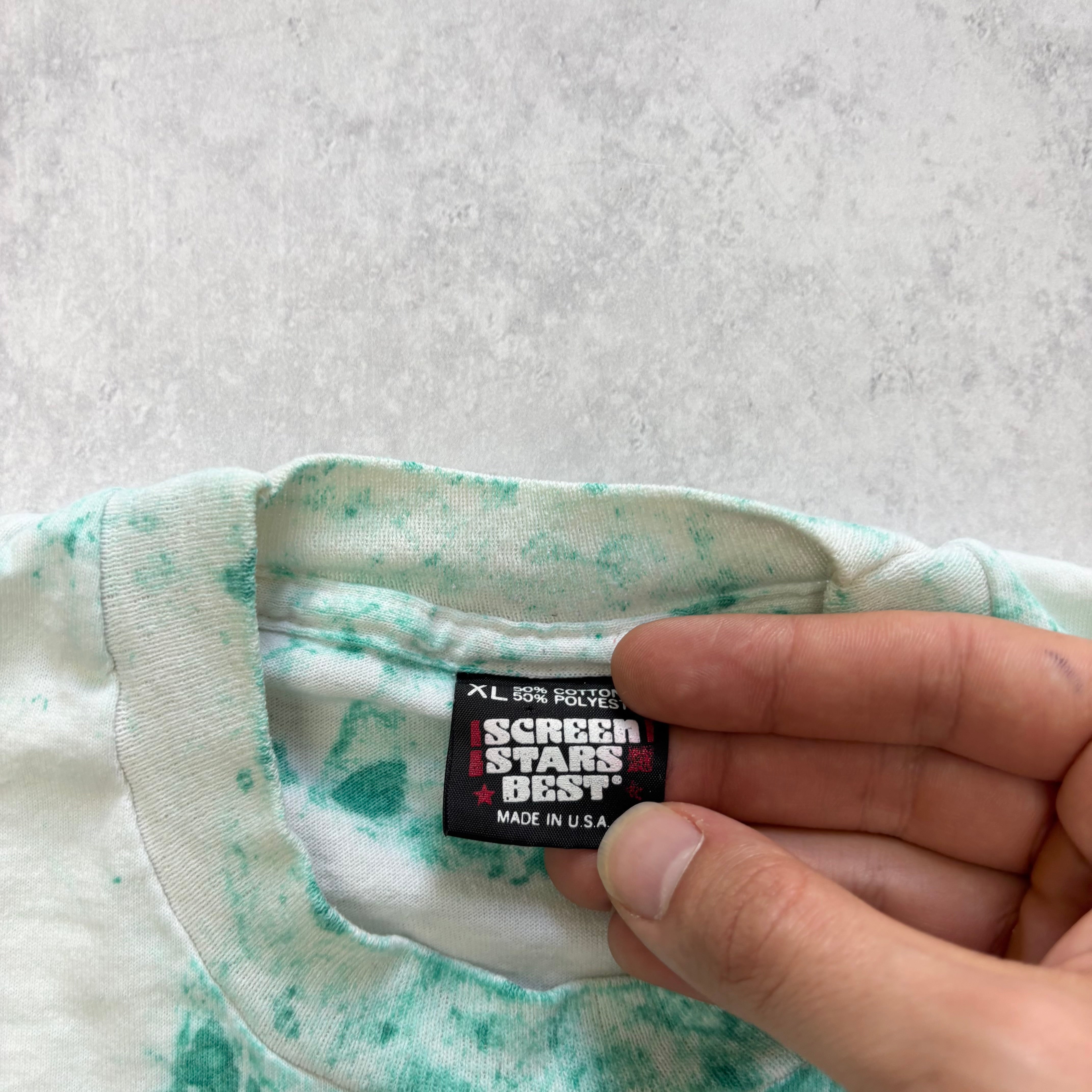 Vintage T Shirt Mens Large Green Single Stitch Graphic Print 90s USA