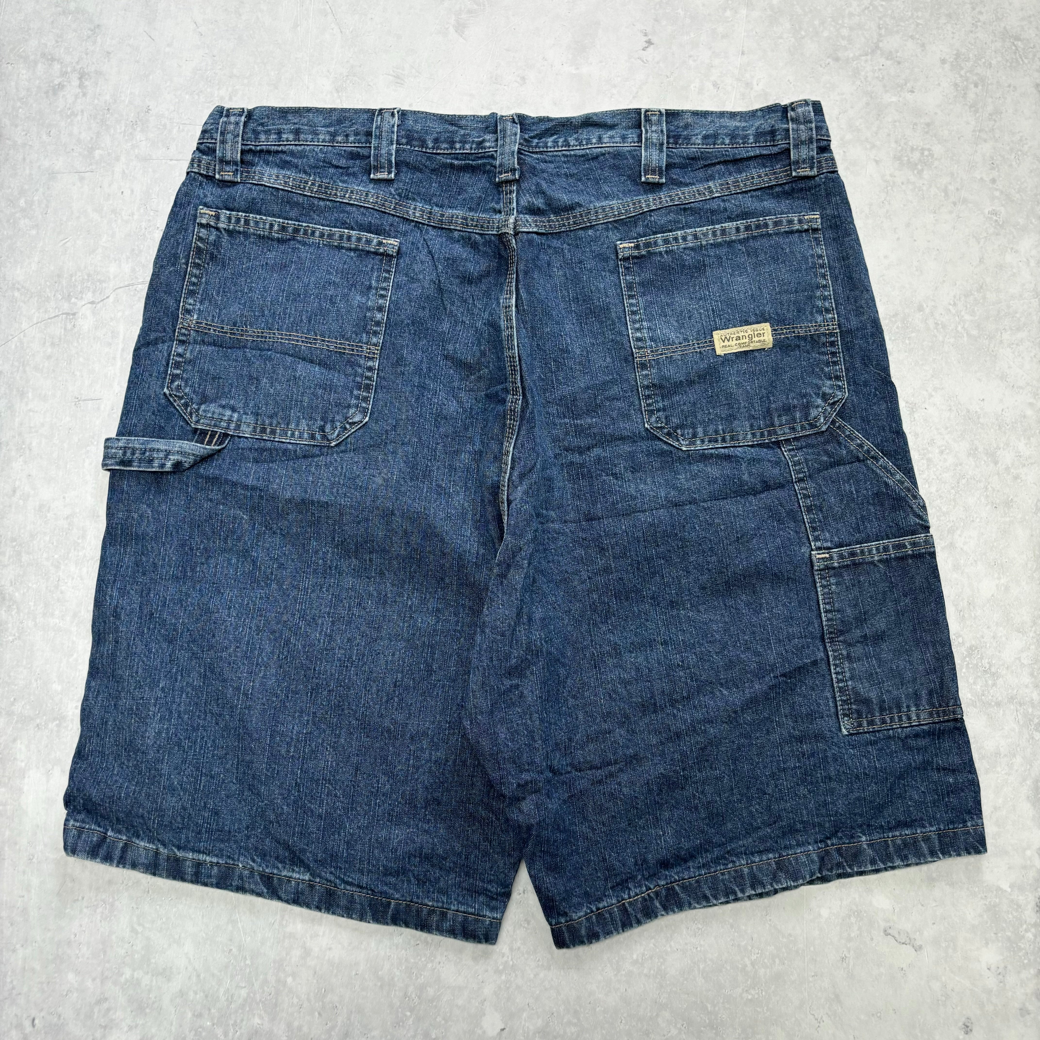 Vintage Wrangler Jorts W40 Mens Denim Shorts Dark Blue Baggy Relaxed Carpenter