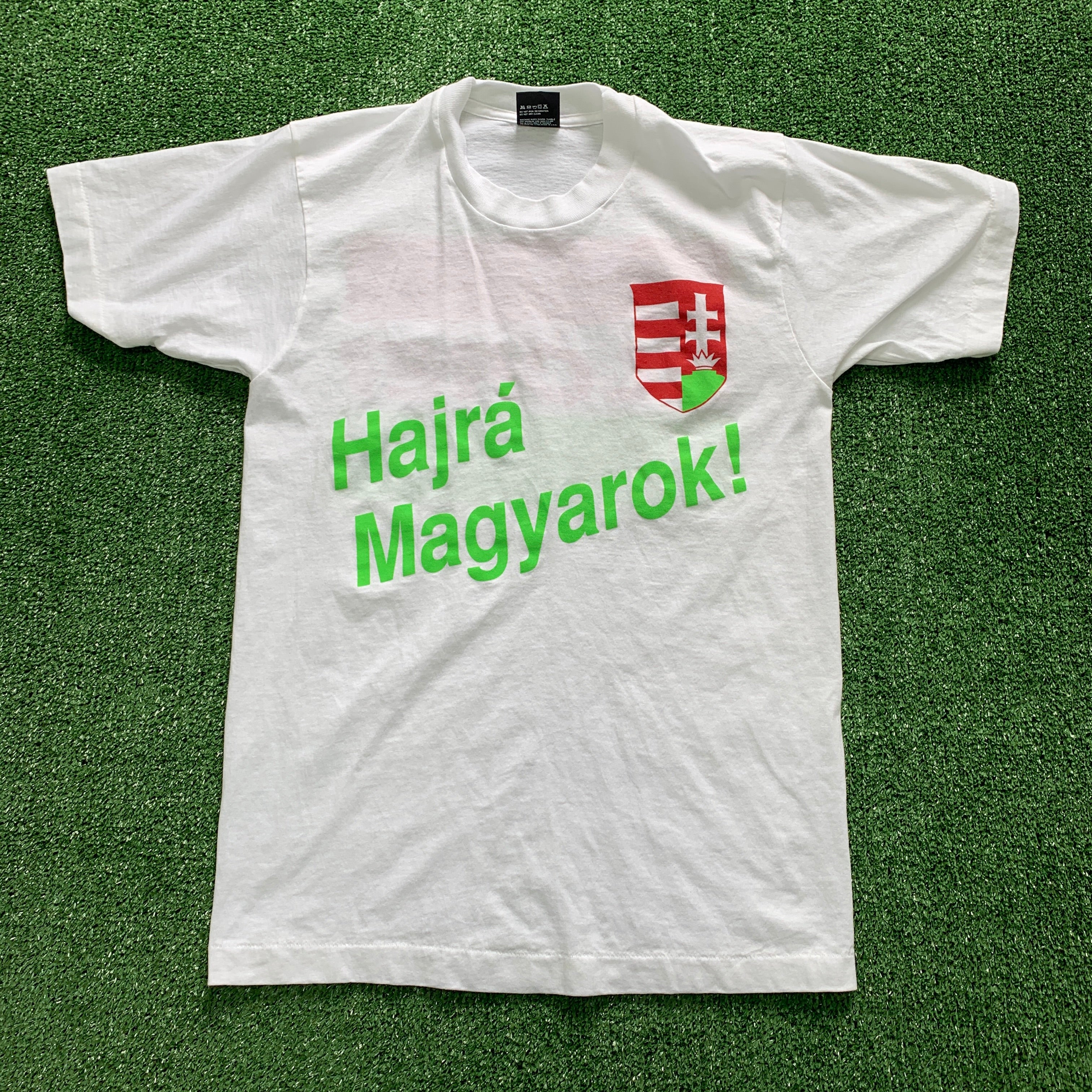 Vintage T Shirt Mens Small White Single Stitch Graphic Print 90s Hungary Soccer