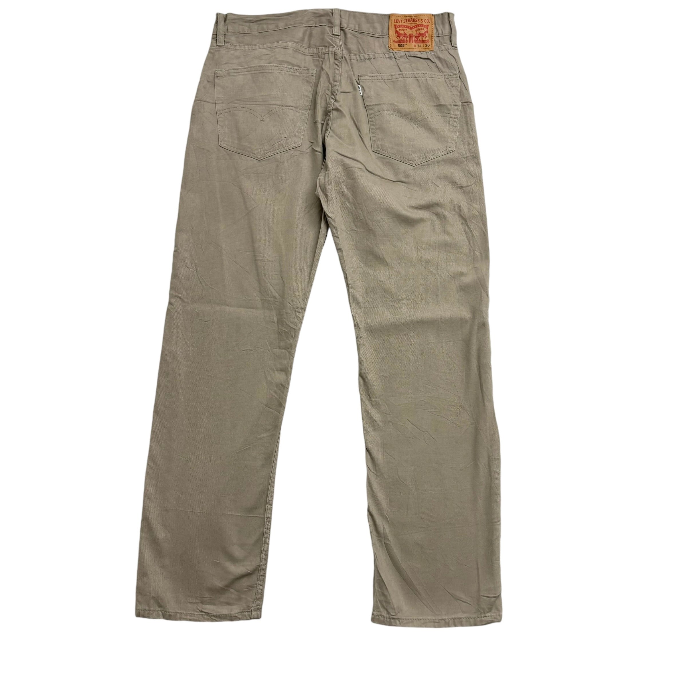 Levis 505 Trousers W34 L30 Mens Beige Tan Regular Straight Fit Pants