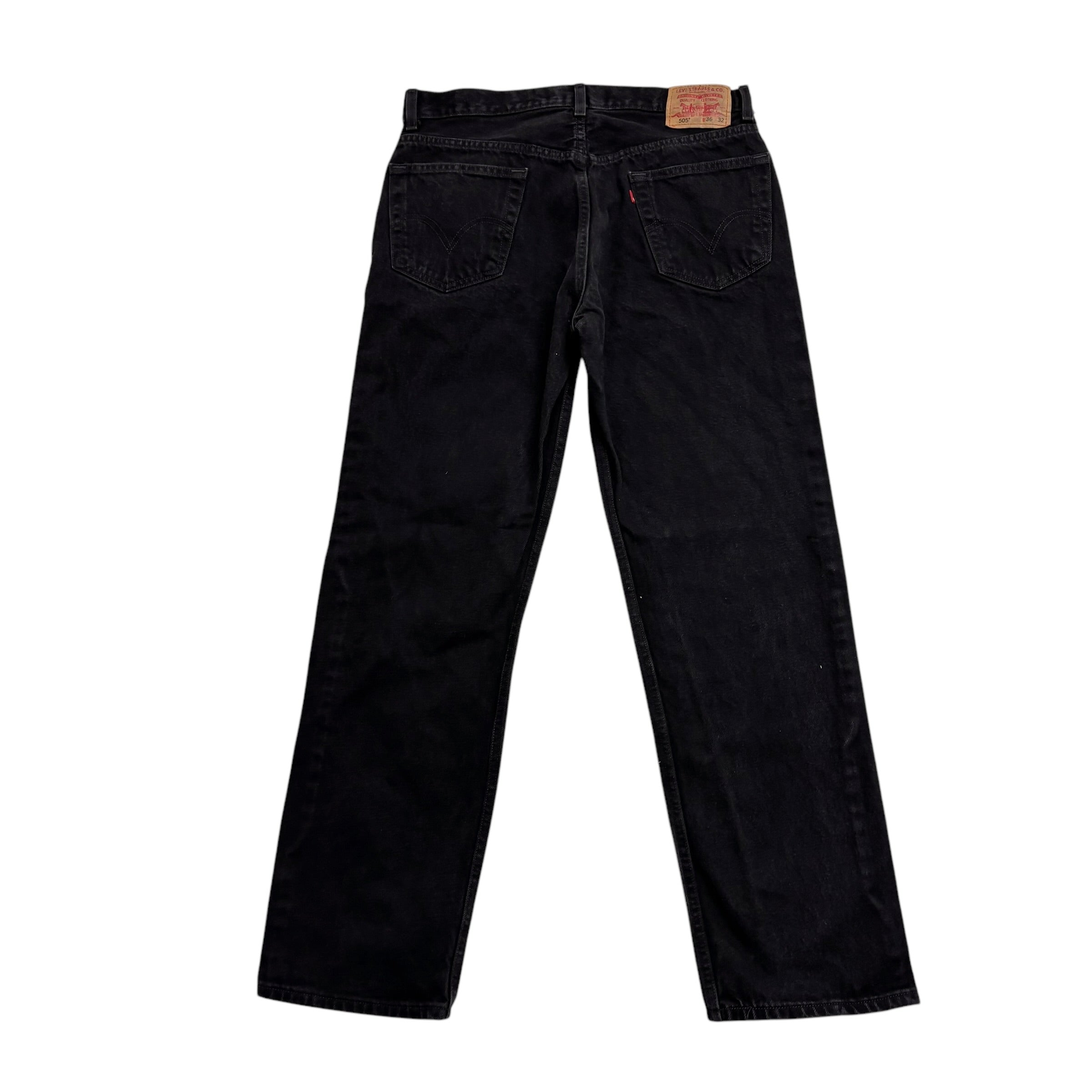 Levis 505 Jeans W35 L32 Mens Black Regular Straight Fit Vintage Denim (E)