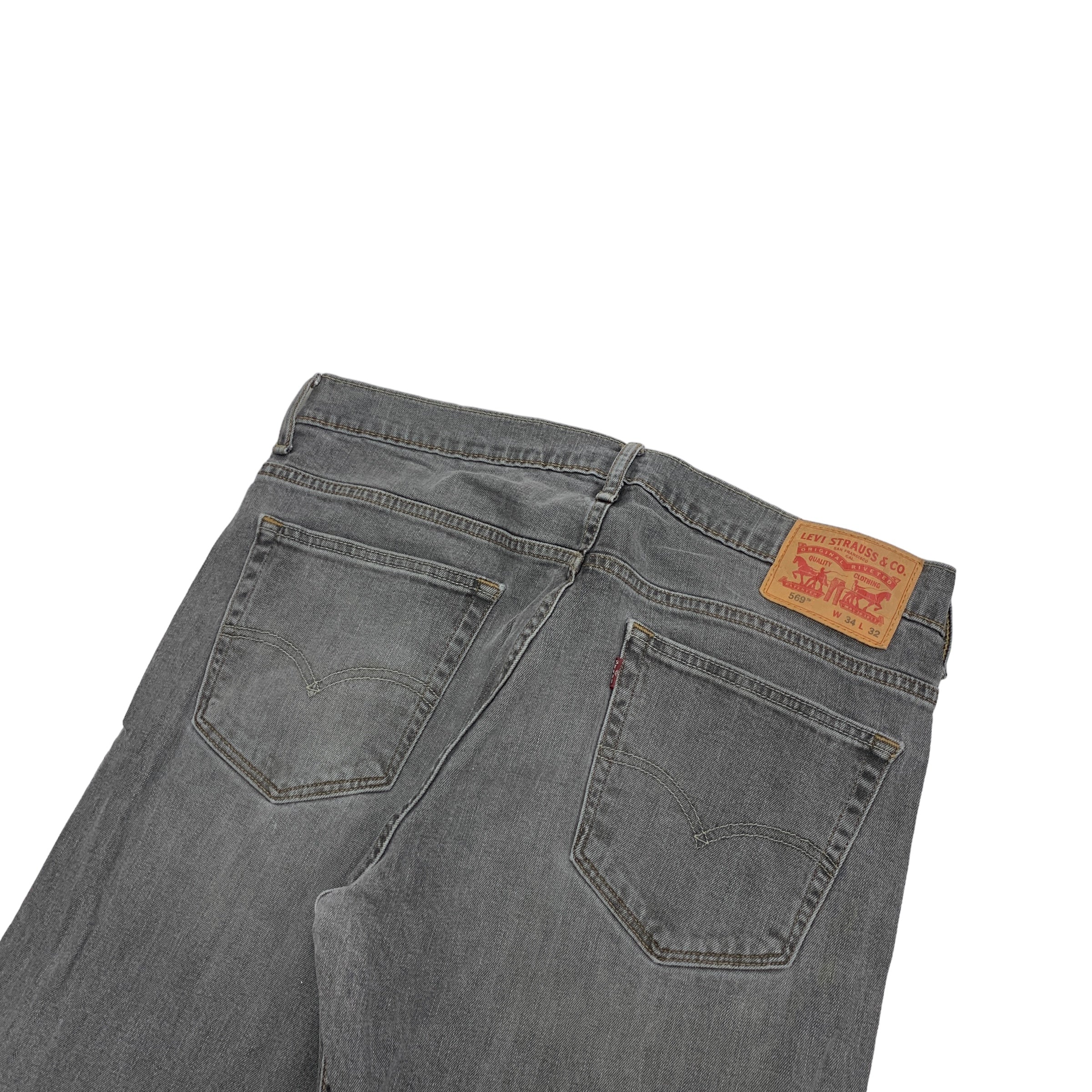 Levis 569 Jeans W34 L32 Mens Grey Baggy Relaxed Straight Fit Stretch Denim