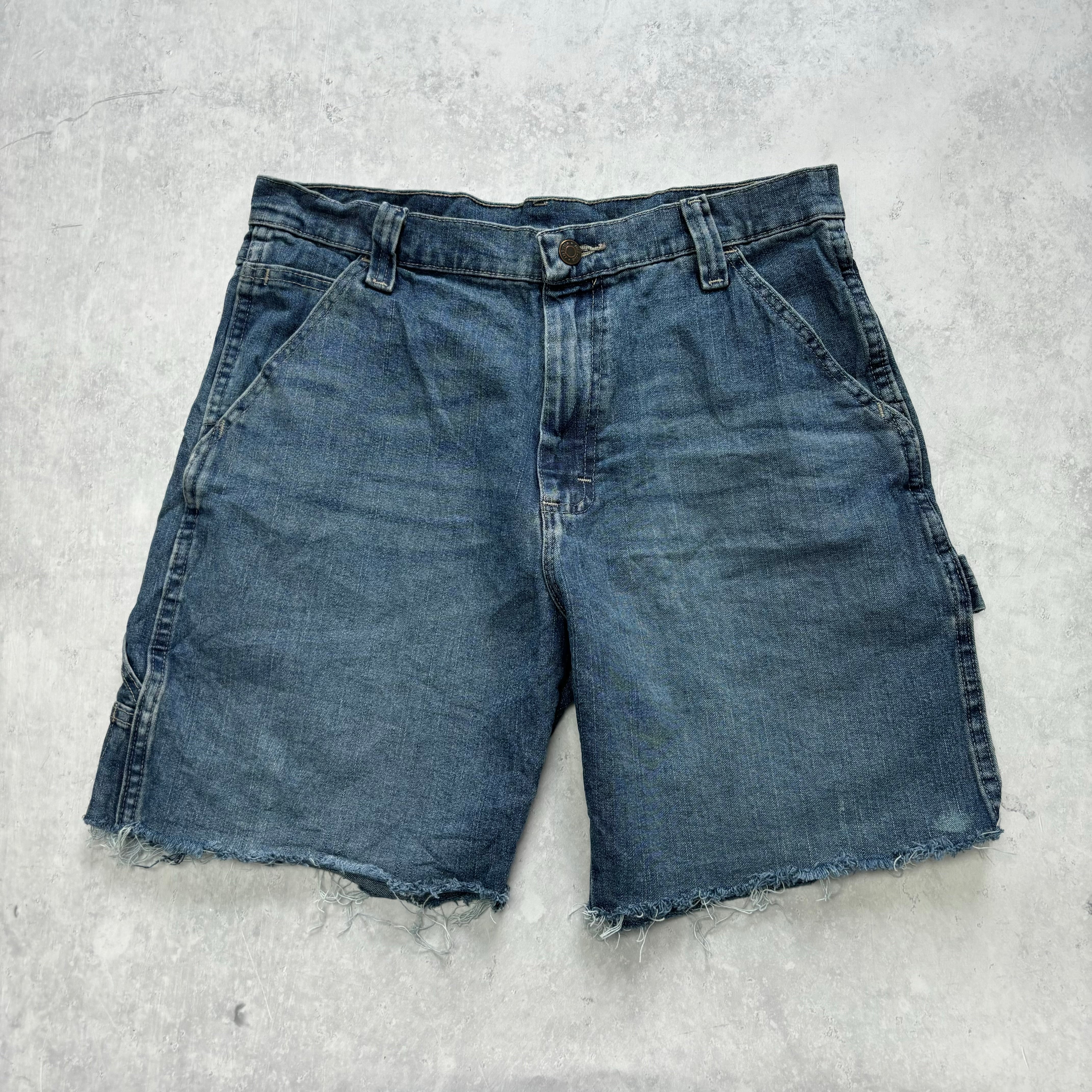 Vintage Wrangler Jorts W32 Mens Denim Shorts Mid Blue Baggy Relaxed Carpenter