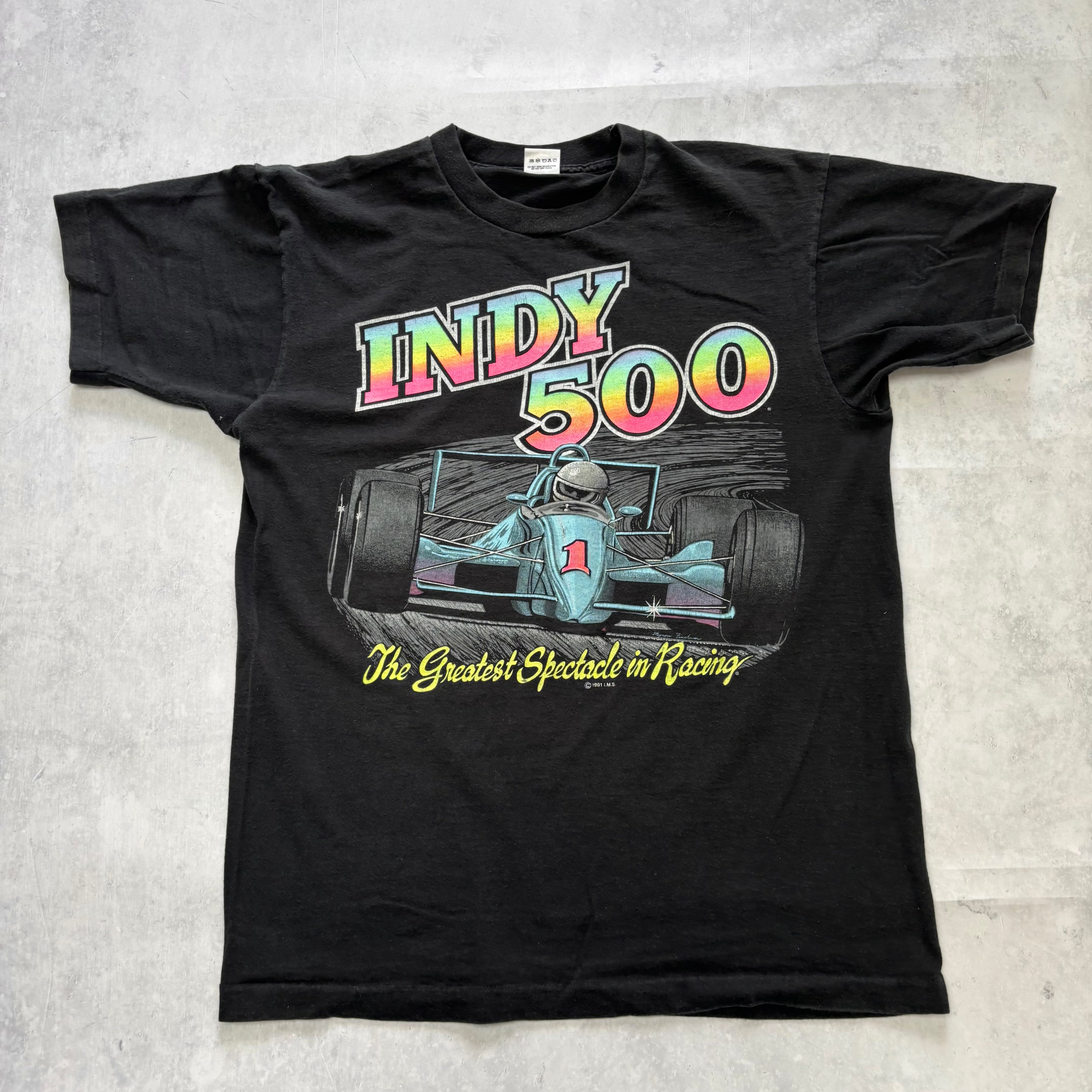 Vintage T Shirt Mens Large Black Single Stitch Graphic Print 90s Racing