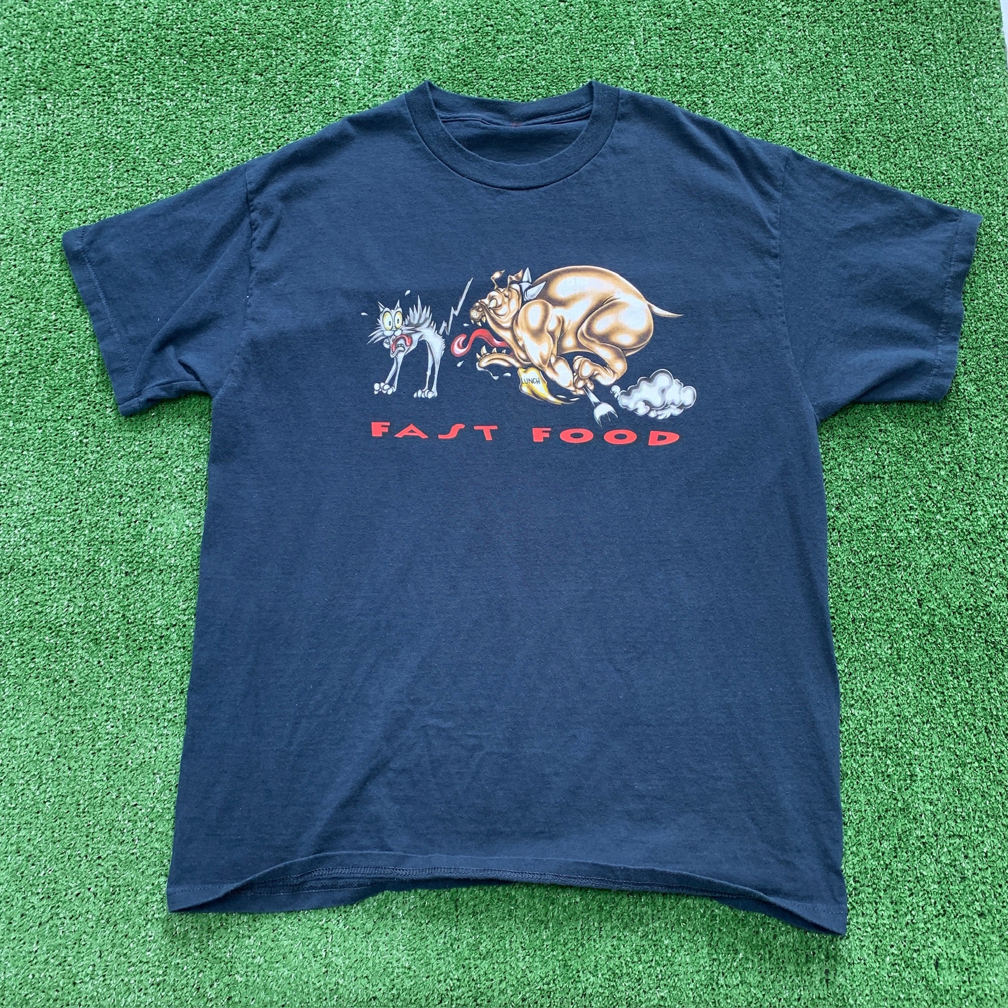 Vintage T Shirt Mens Large Navy Blue Graphic Print Y2K Cartoon Animals