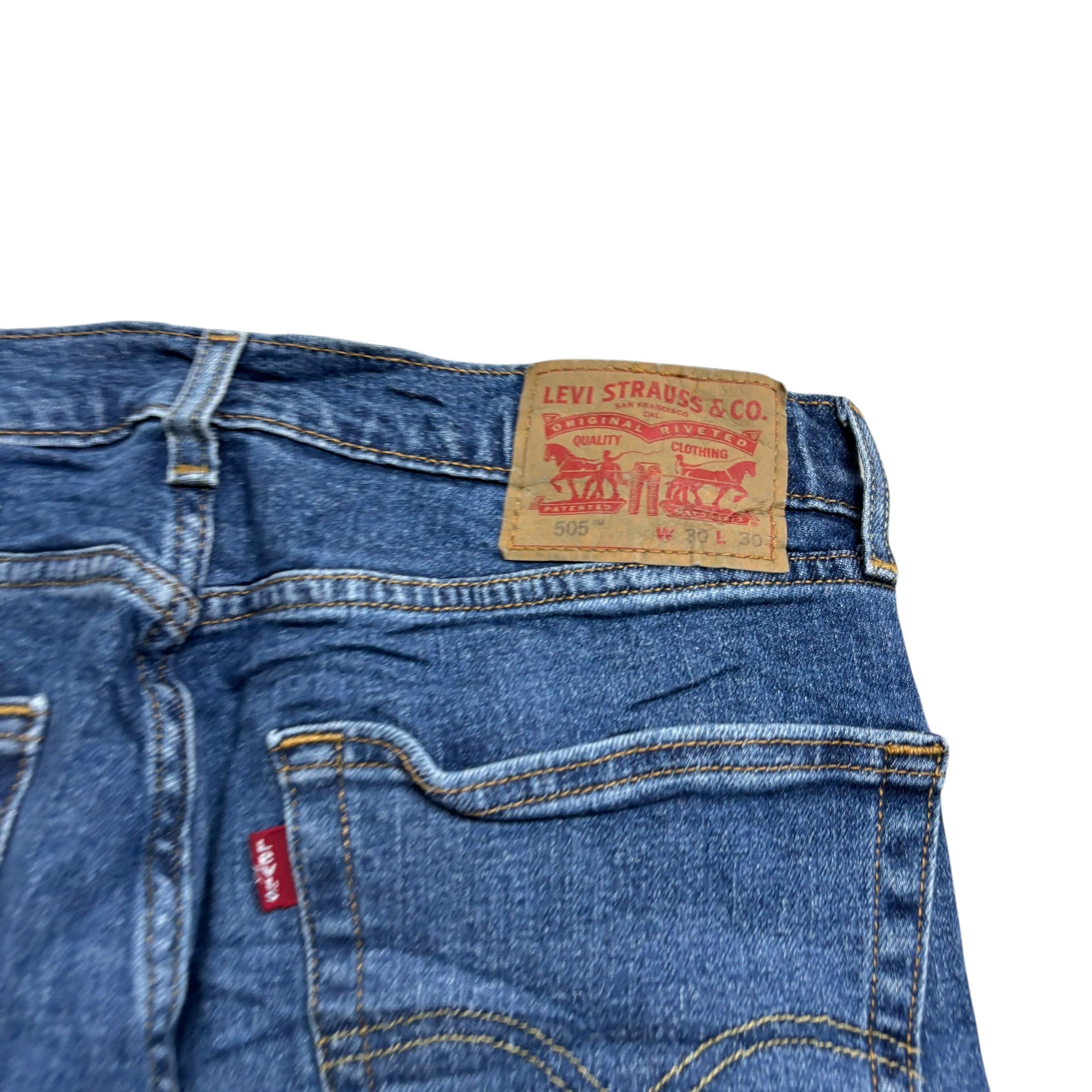 Levis 505 Jeans W30 L30 Mens Mid Blue Regular Straight Fit Stretch Denim (E)