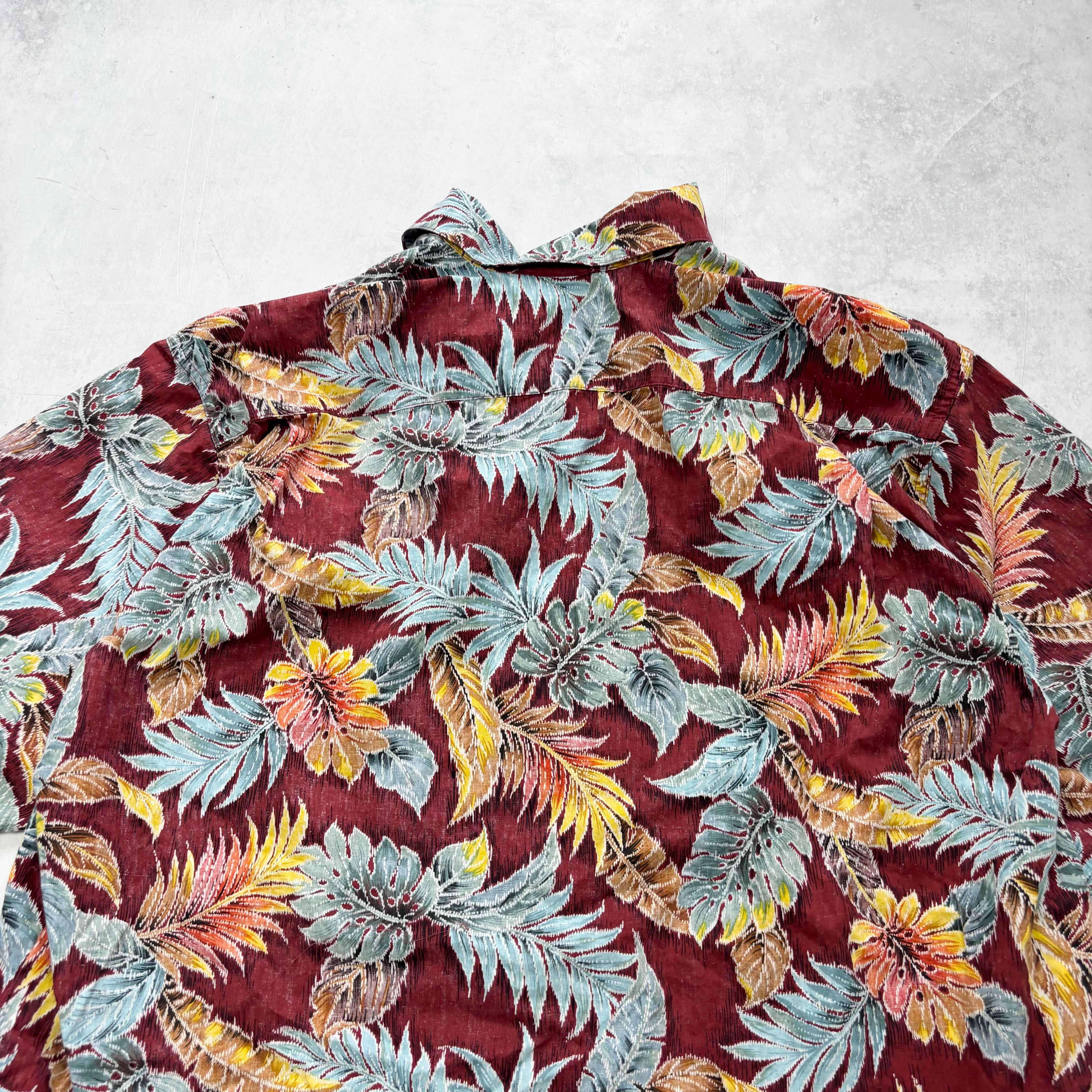Vintage Hawaiian Shirt Mens XL Red Floral Aloha Short Sleeve Cotton (E)