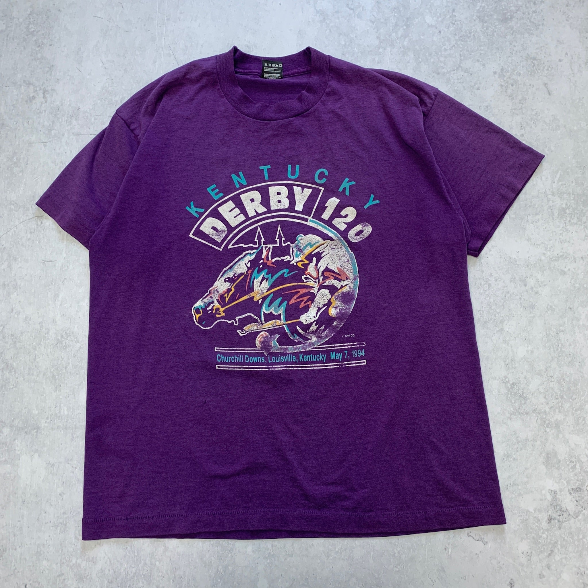 Vintage T Shirt Mens XL Purple Single Stitch Graphic Print 90s USA Horse Racing