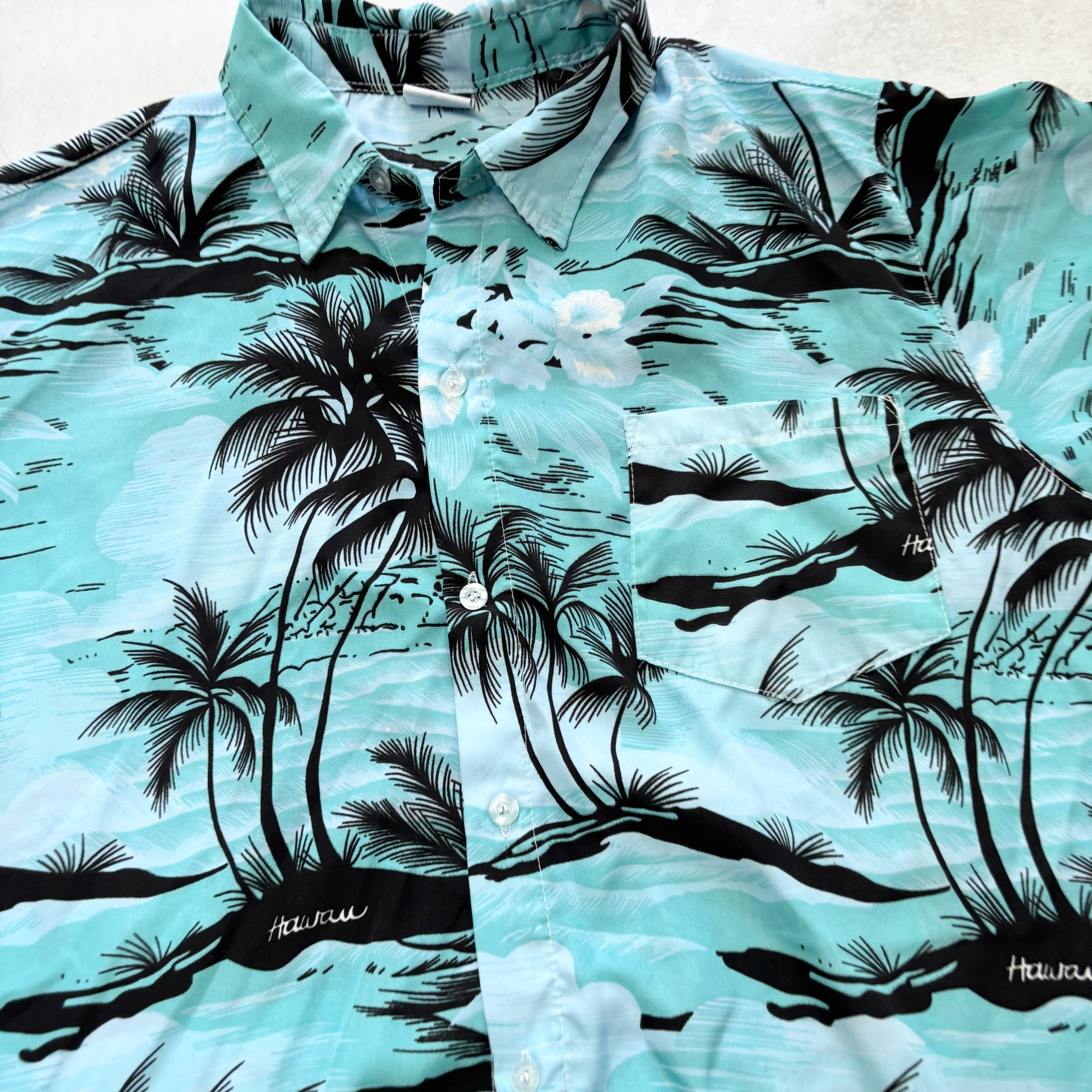Hawaiian Shirt Mens Large Blue Floral Aloha Short Sleeve Cotton (E)