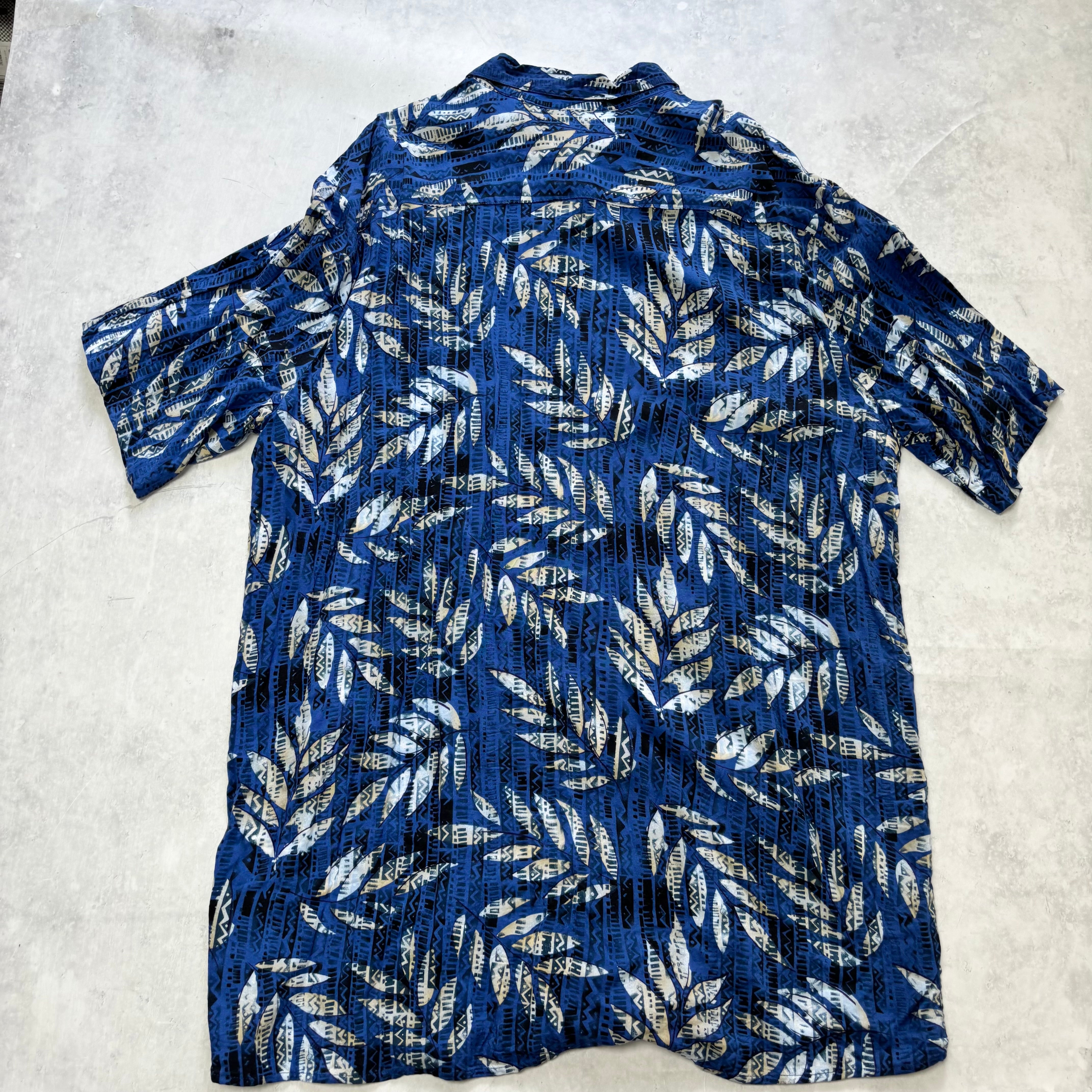 Hawaiian Shirt Mens XL Blue Floral Aloha Short Sleeve Rayon Slim Fit (E)
