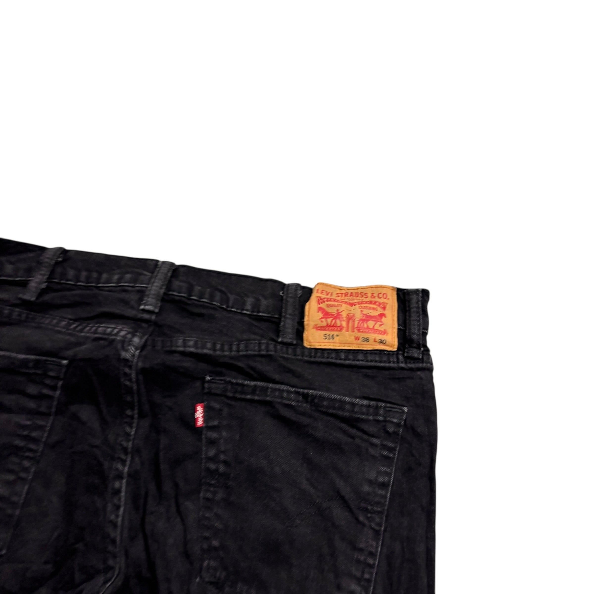 Levis 514 Jeans W38 L29 Mens Black Regular Straight Fit Stretch Denim (E)