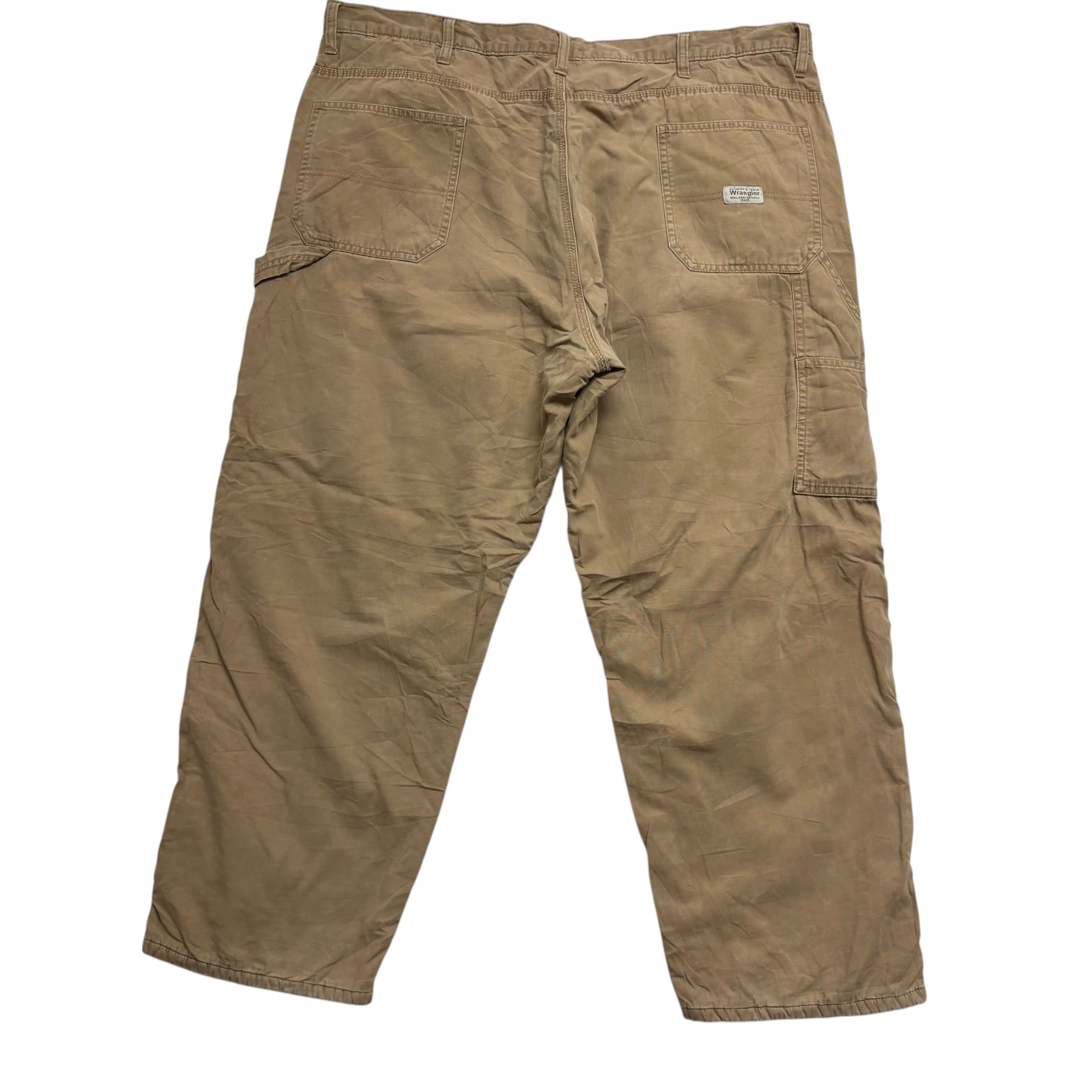 Wrangler Carpenter Pants W42 L29 Mens Tan Relaxed Straight Fit Trousers (E)