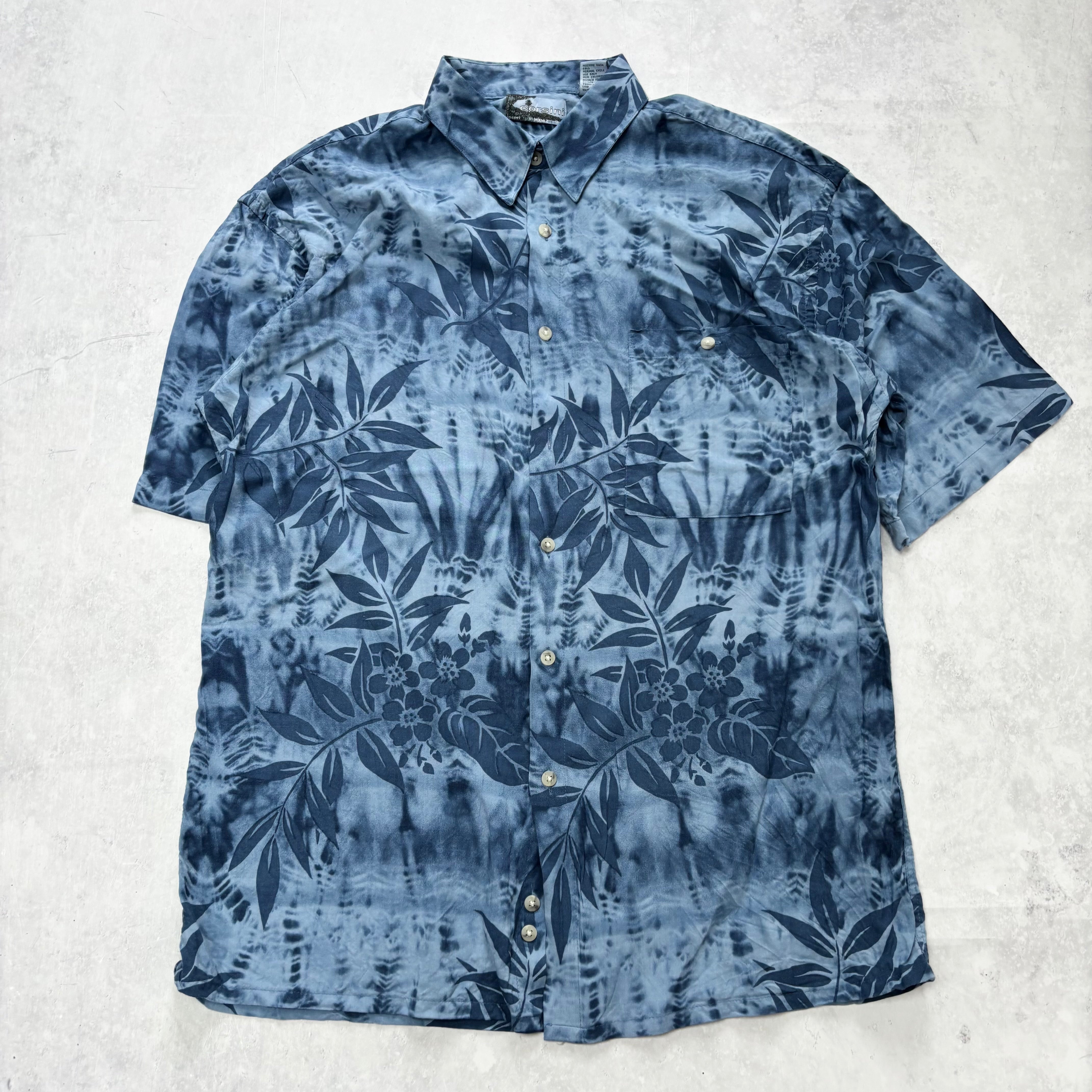 Vintage Hawaiian Shirt Mens Large Blue Floral Aloha Short Sleeve Rayon (F)