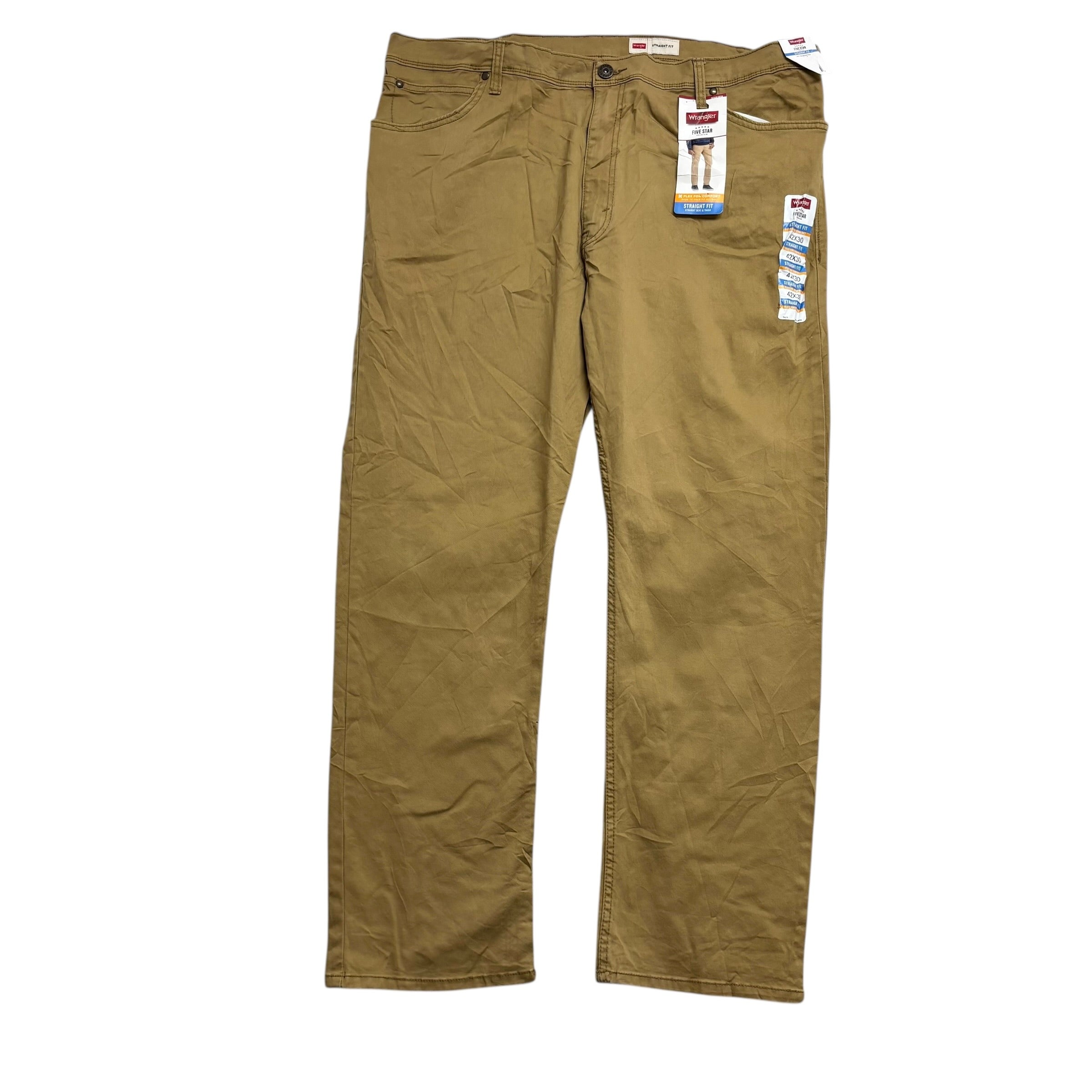 Wrangler Trousers W42 L30 Mens Beige Regular Straight Fit Stretch Pants