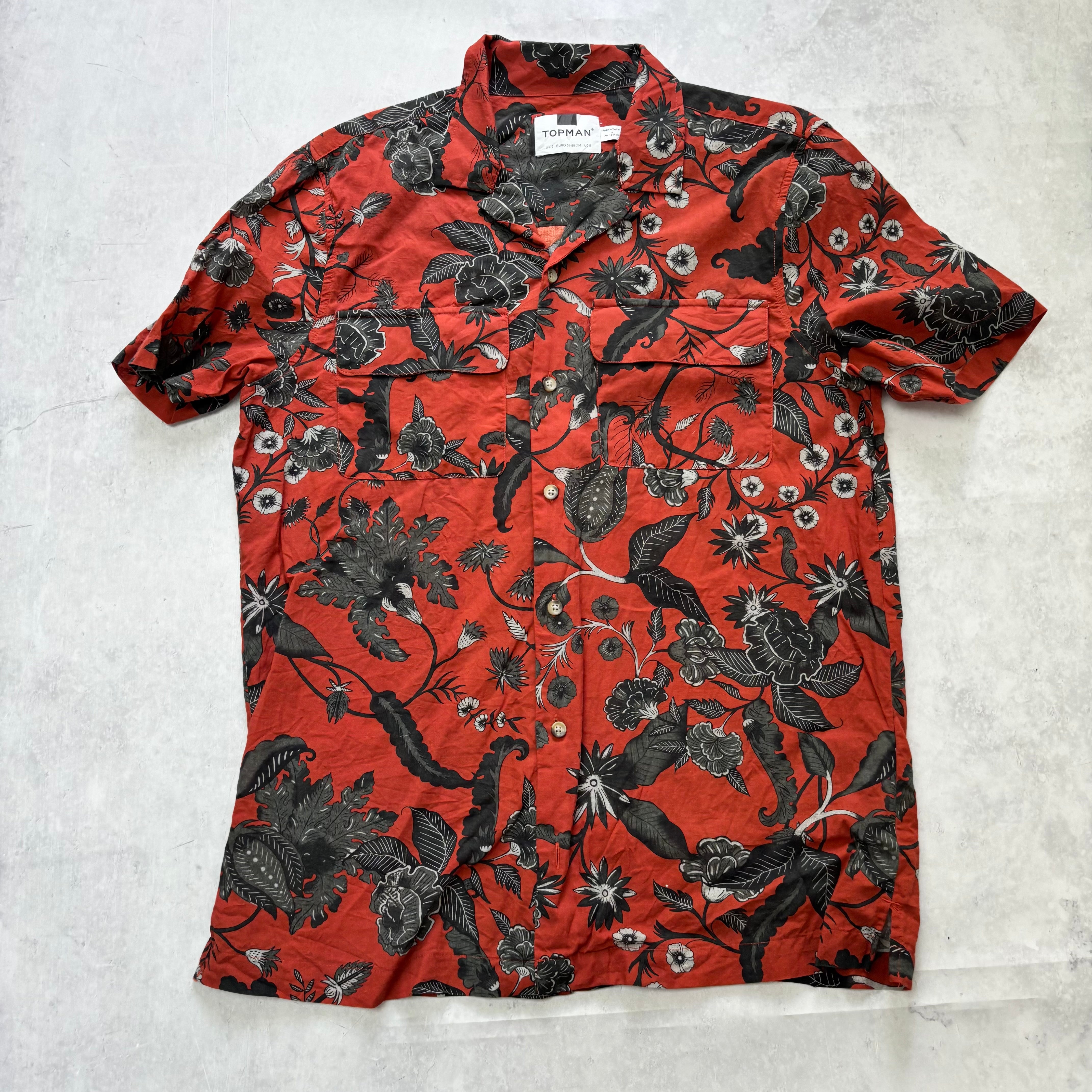 Topman Hawaiian Shirt Mens Small Red Floral Aloha Short Sleeve Cotton (E)